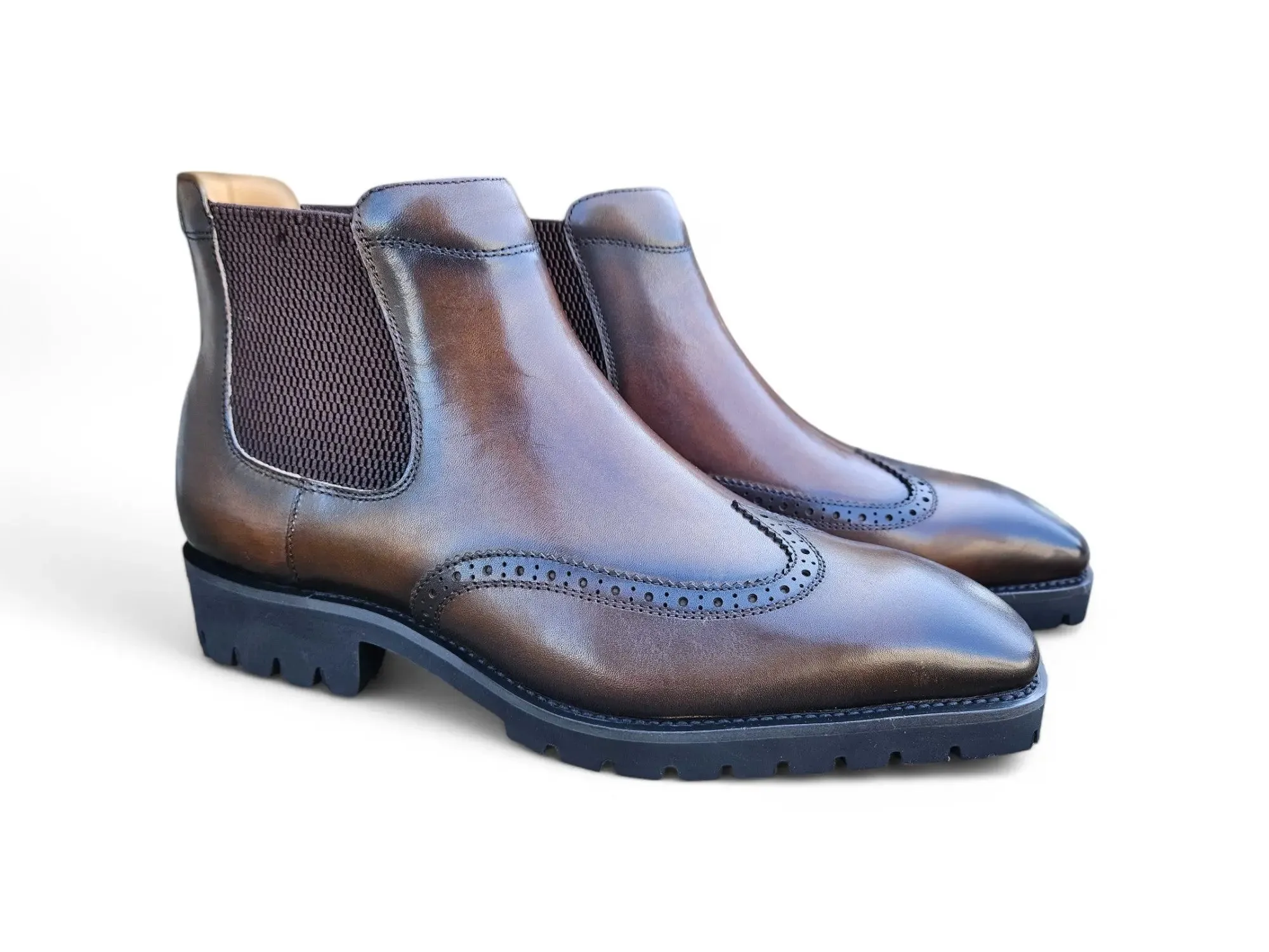 Lug Sole Chelsea Boot with Wingtip Toe weekend edge