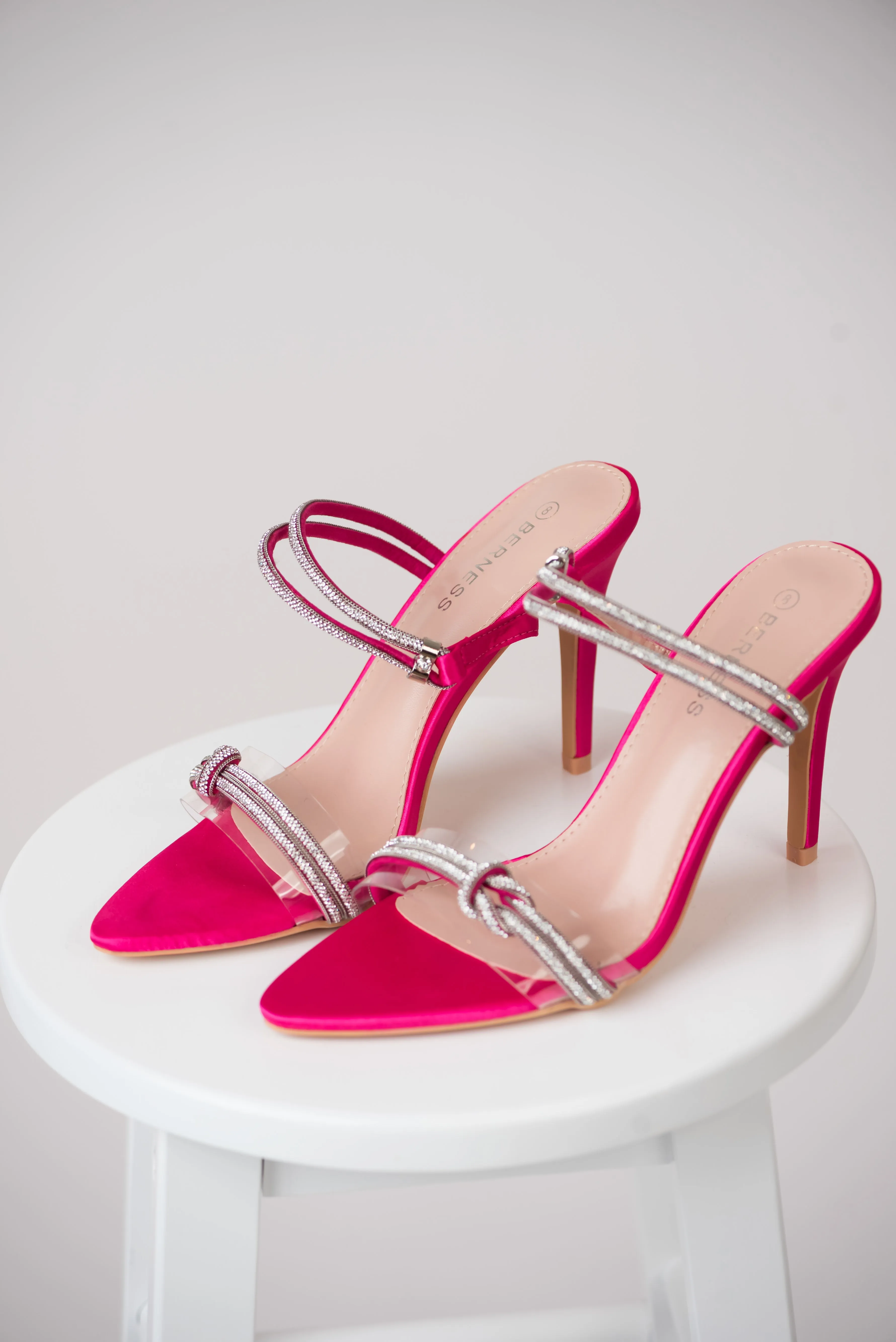 Magenta Satin Rhinestone Strap Pointed Heels effortless charm