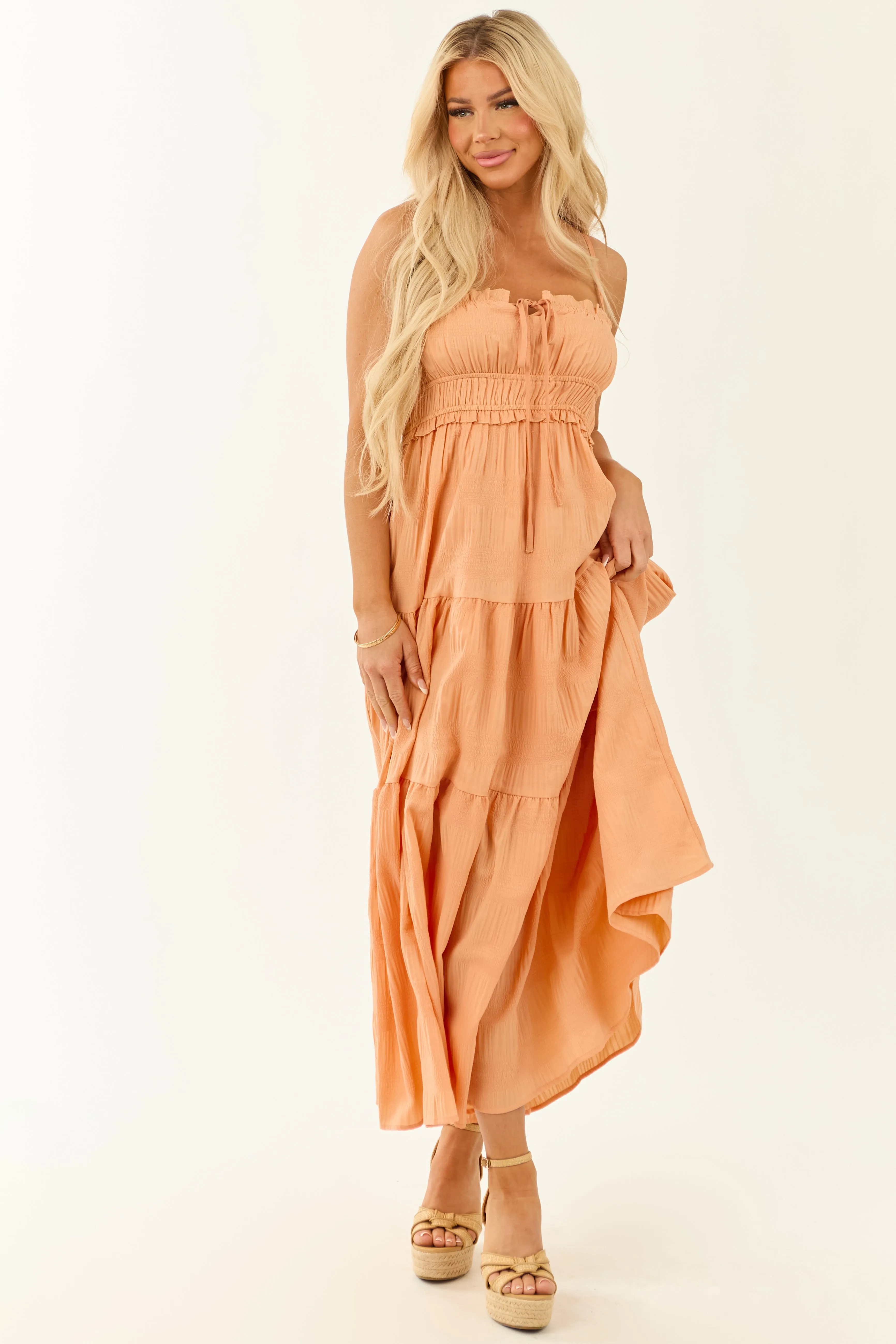 Melon Sleeveless Tiered Textured Maxi Dress tight fit