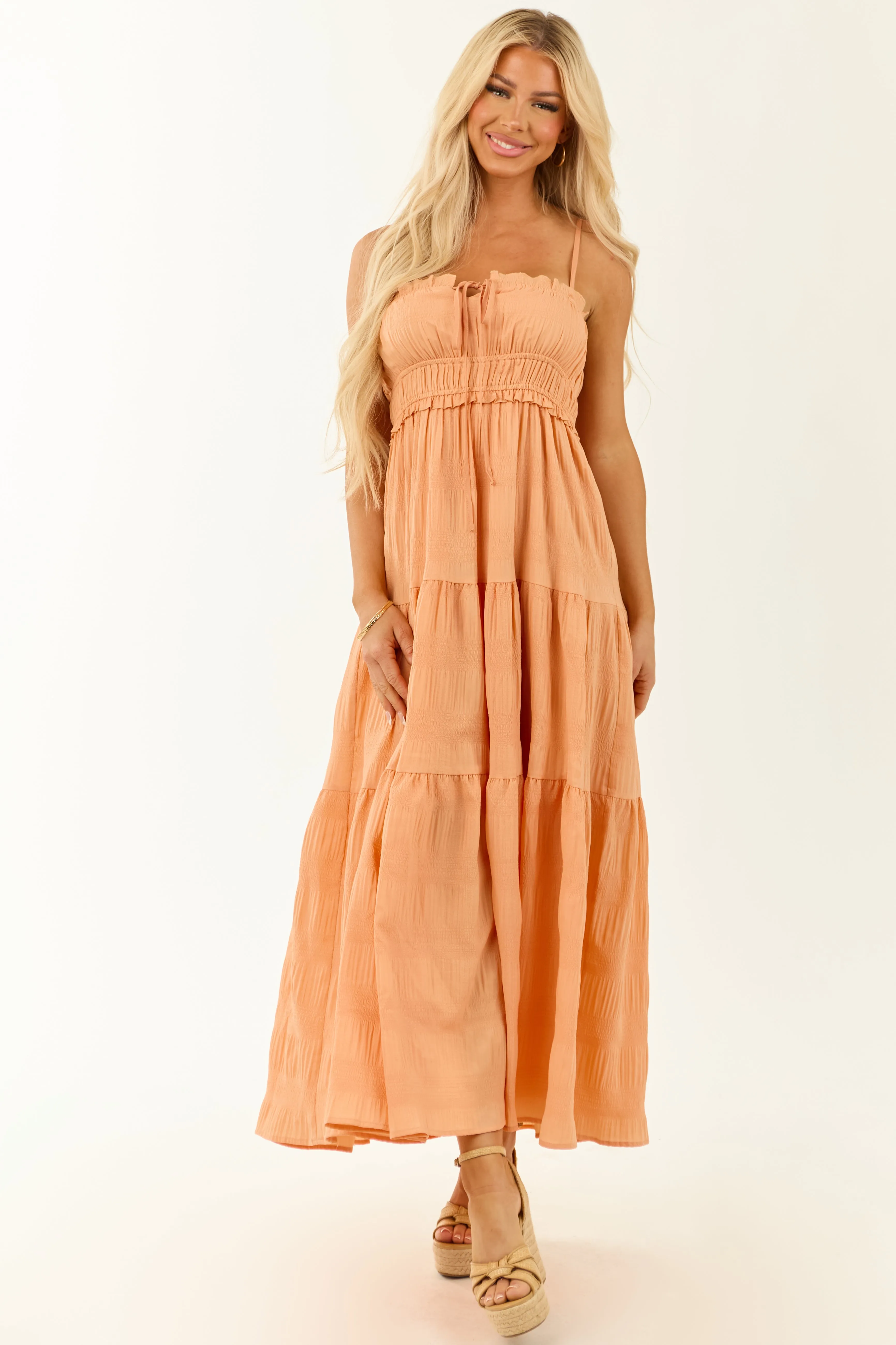 Melon Sleeveless Tiered Textured Maxi Dress tight fit