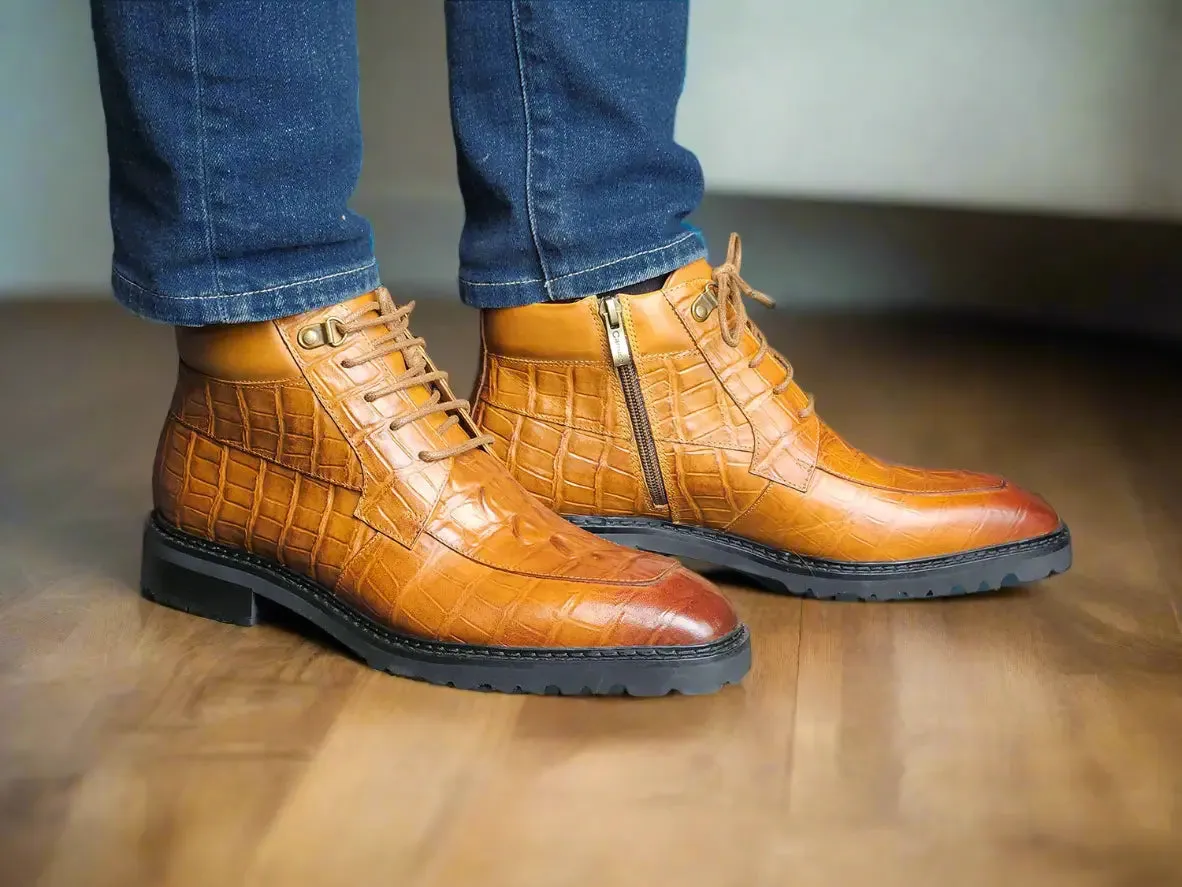 Men's Lace-up Boots Alligator Embossed street style