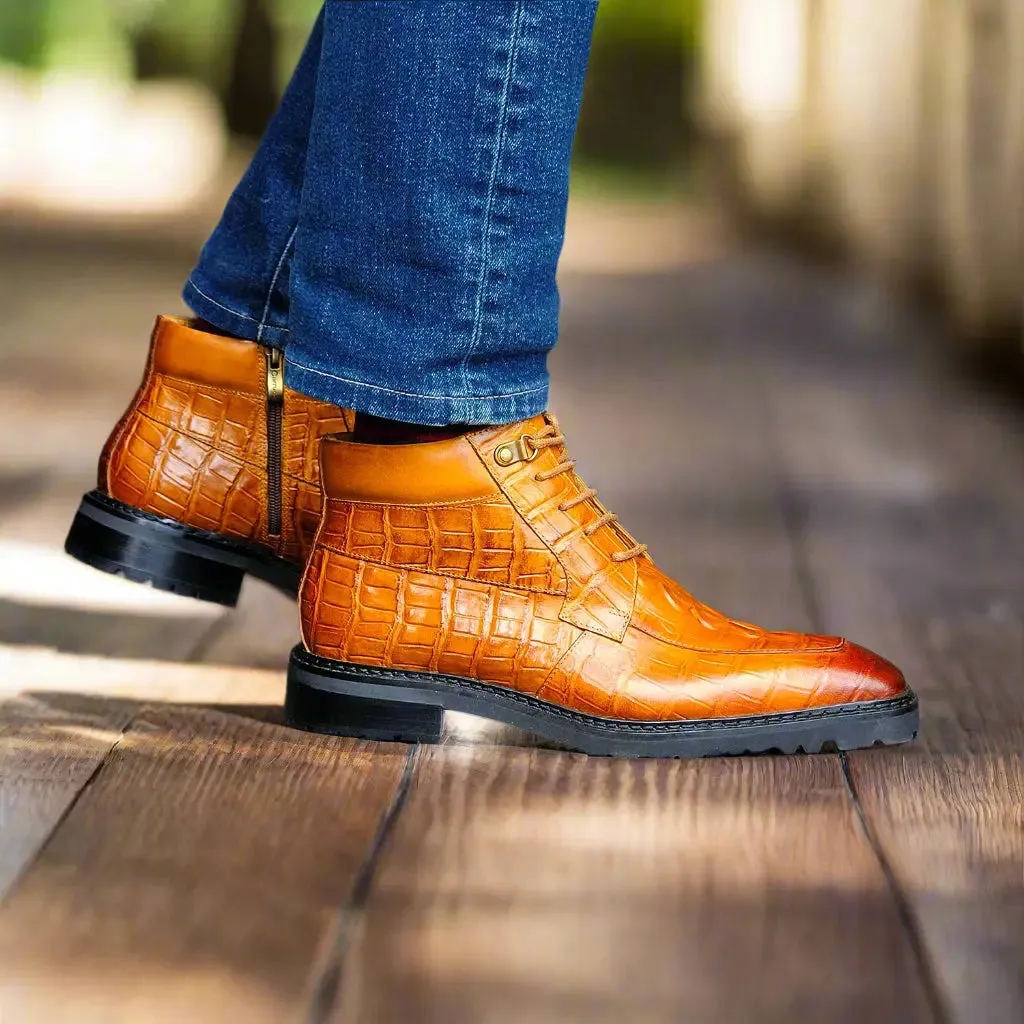 Men's Lace-up Boots Alligator Embossed street style