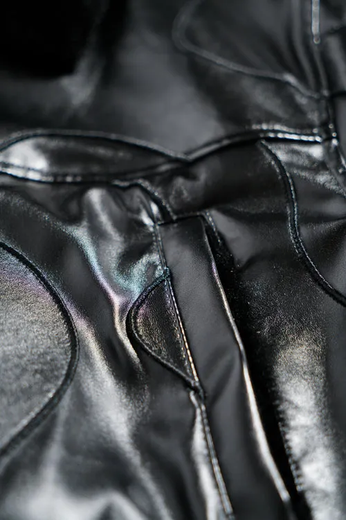 Metal Logo Faux Lambskin Shearling Coat dark tone