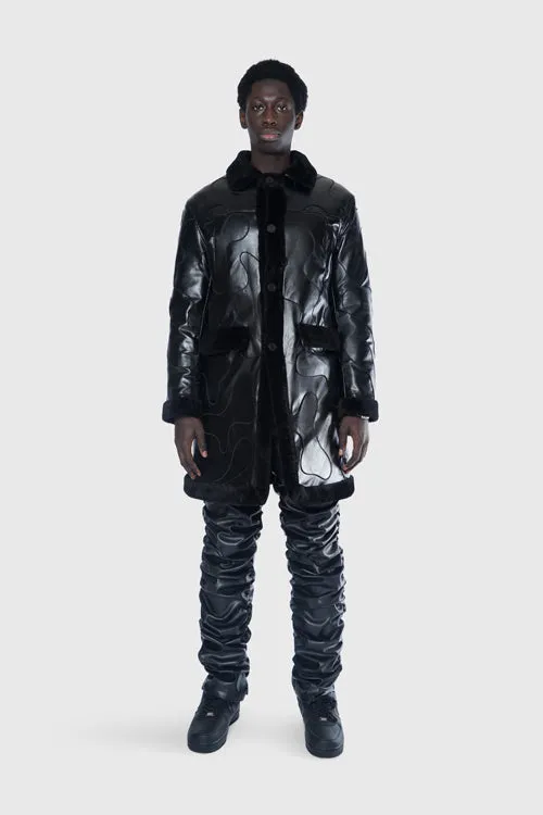 Metal Logo Faux Lambskin Shearling Coat dark tone