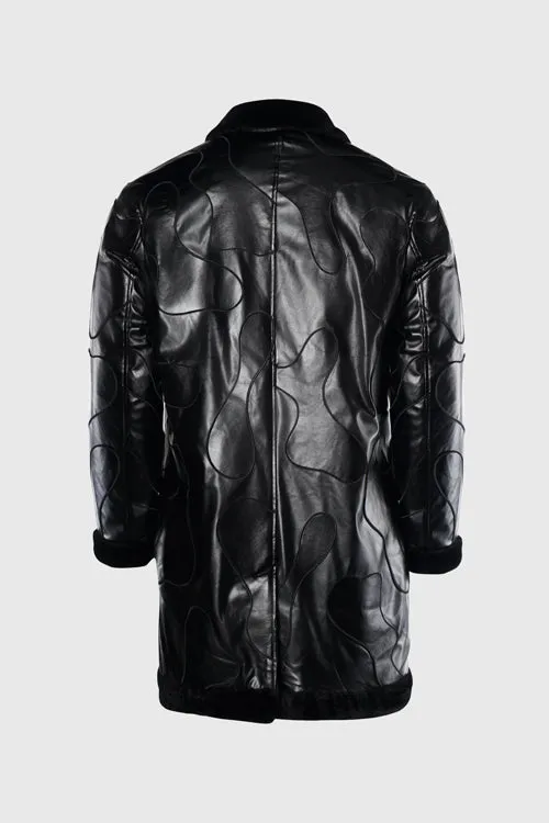 Metal Logo Faux Lambskin Shearling Coat dark tone