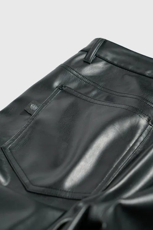 Metal Logo Pinched Comfortable Faux Lambskin Jeans soft shift