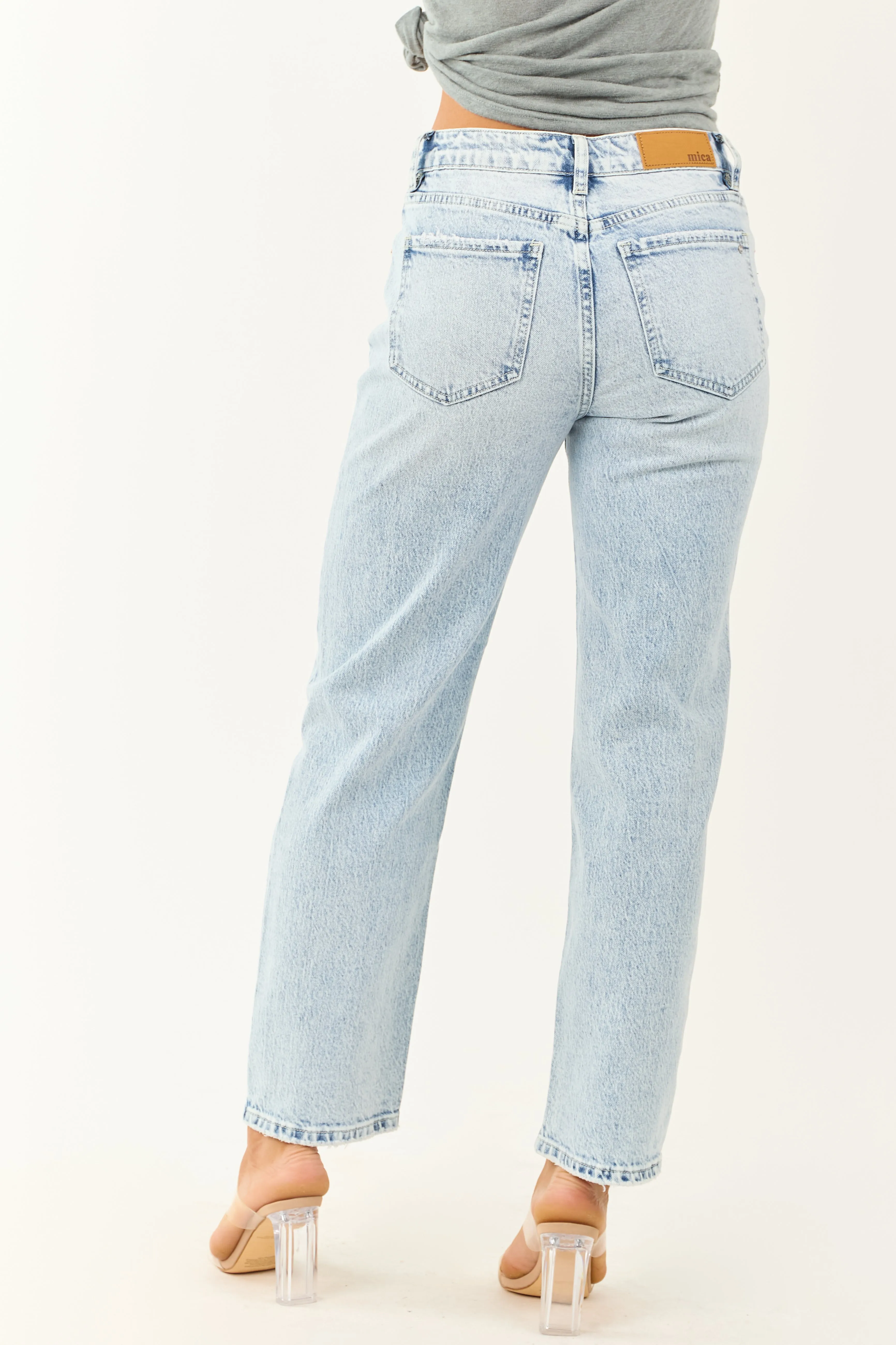 Mica Denim Light Acid Wash High Rise Straight Leg Jeans style boost