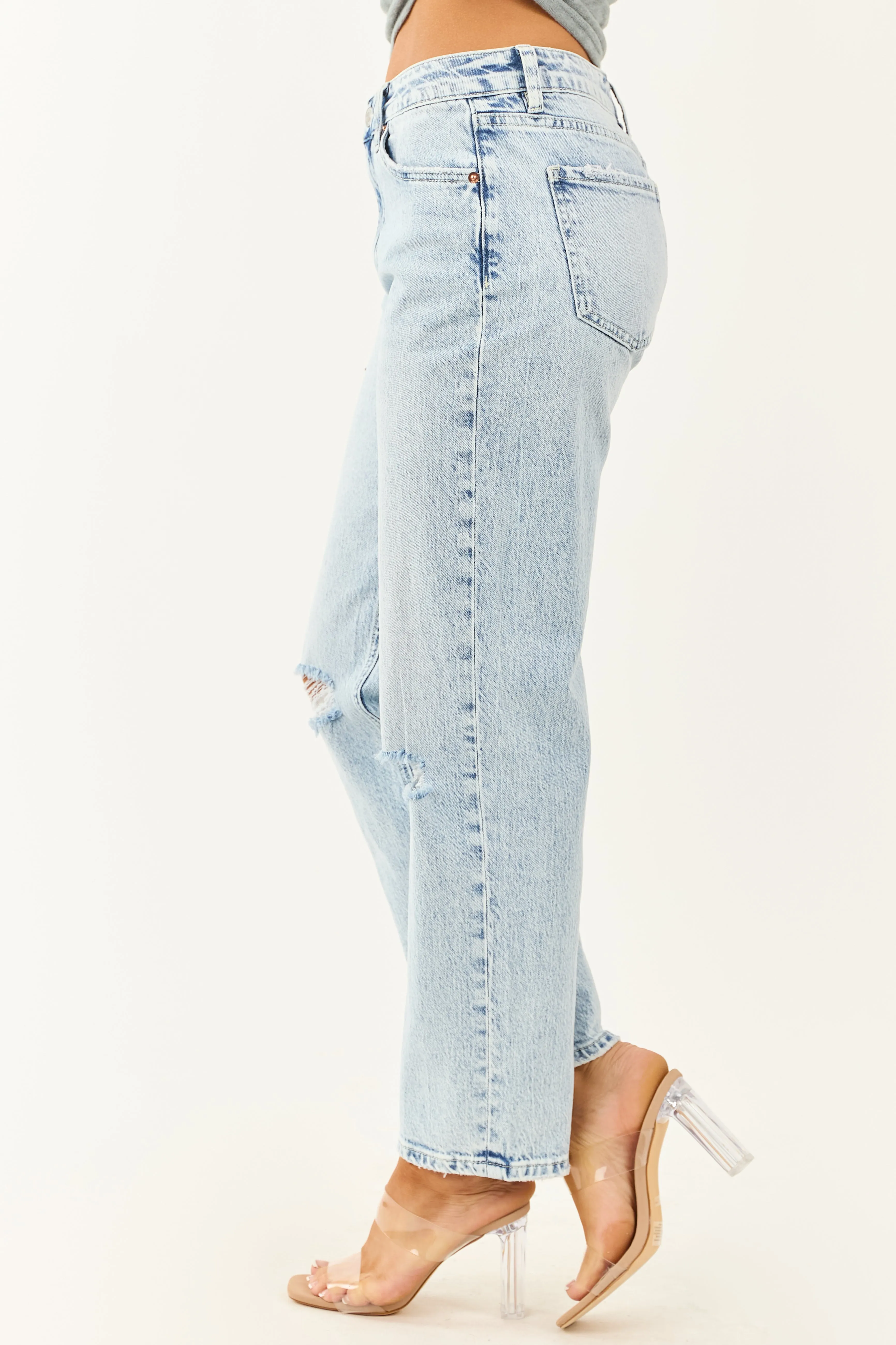 Mica Denim Light Acid Wash High Rise Straight Leg Jeans style boost