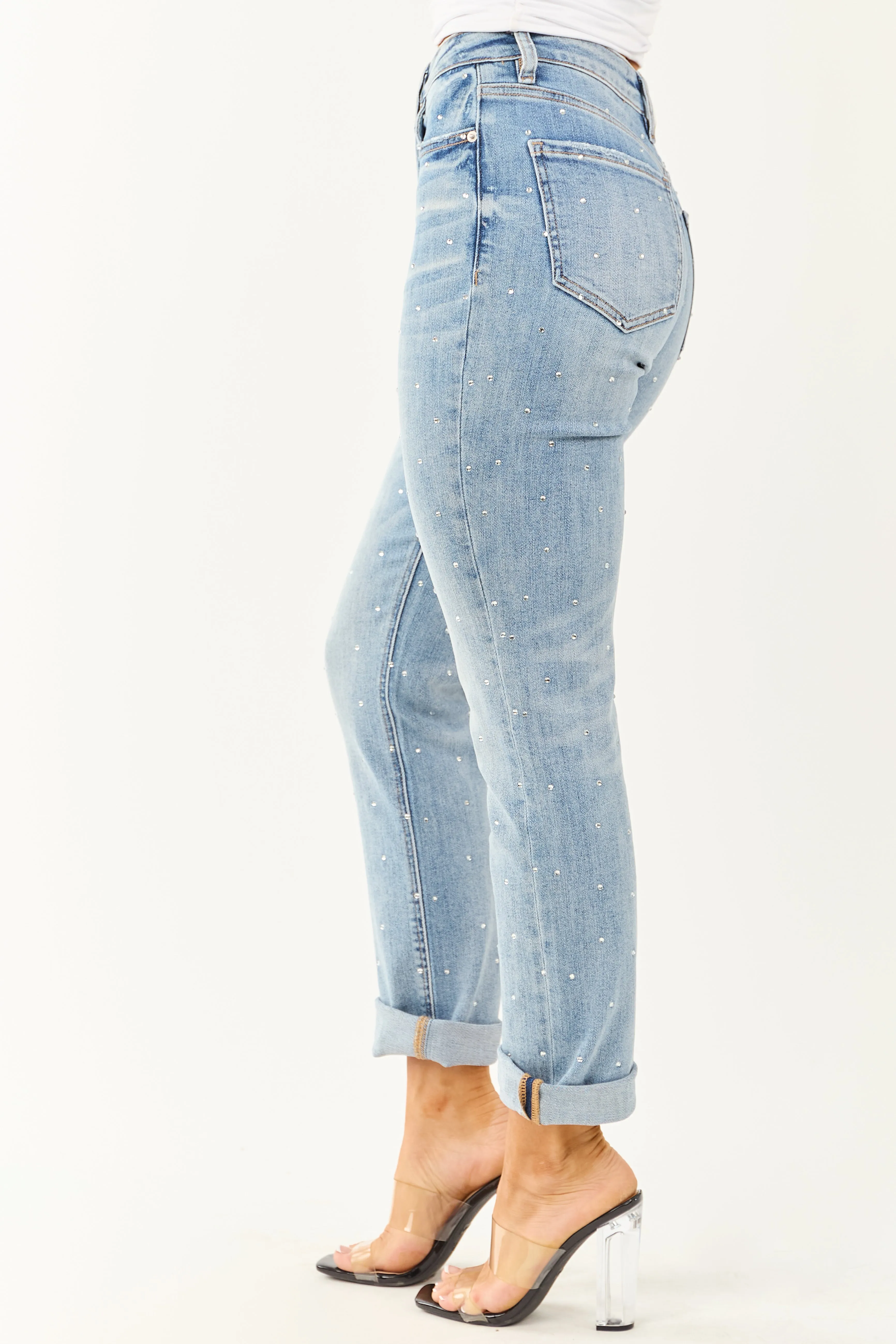 Mica Denim Light Rhinestone Stretchy Straight Jeans style shift