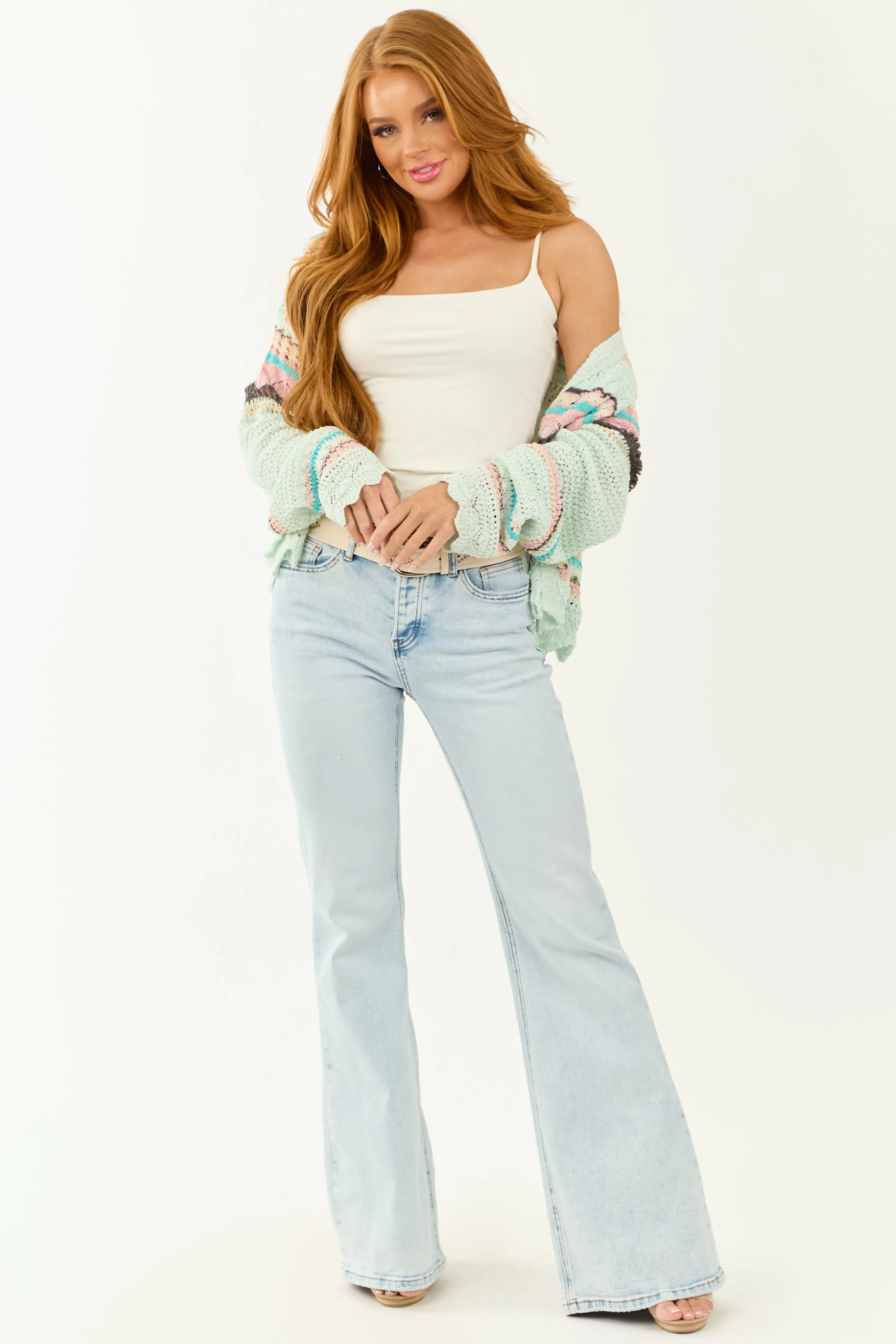 Mica Denim Light Wash Flare Leg Stretchy Jeans multi style