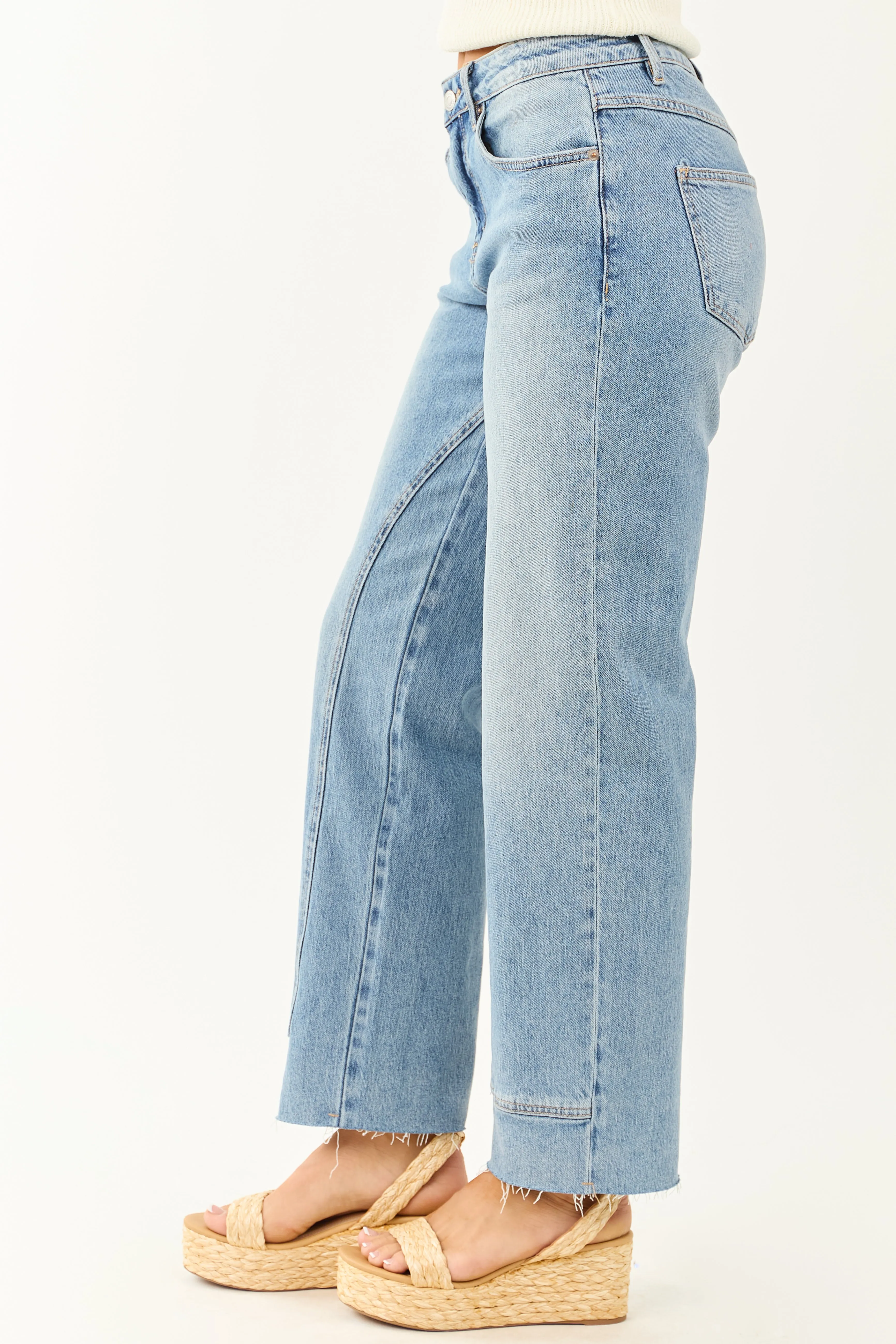 Mica Denim Light Wash Raw Hem Straight Jeans cool daily