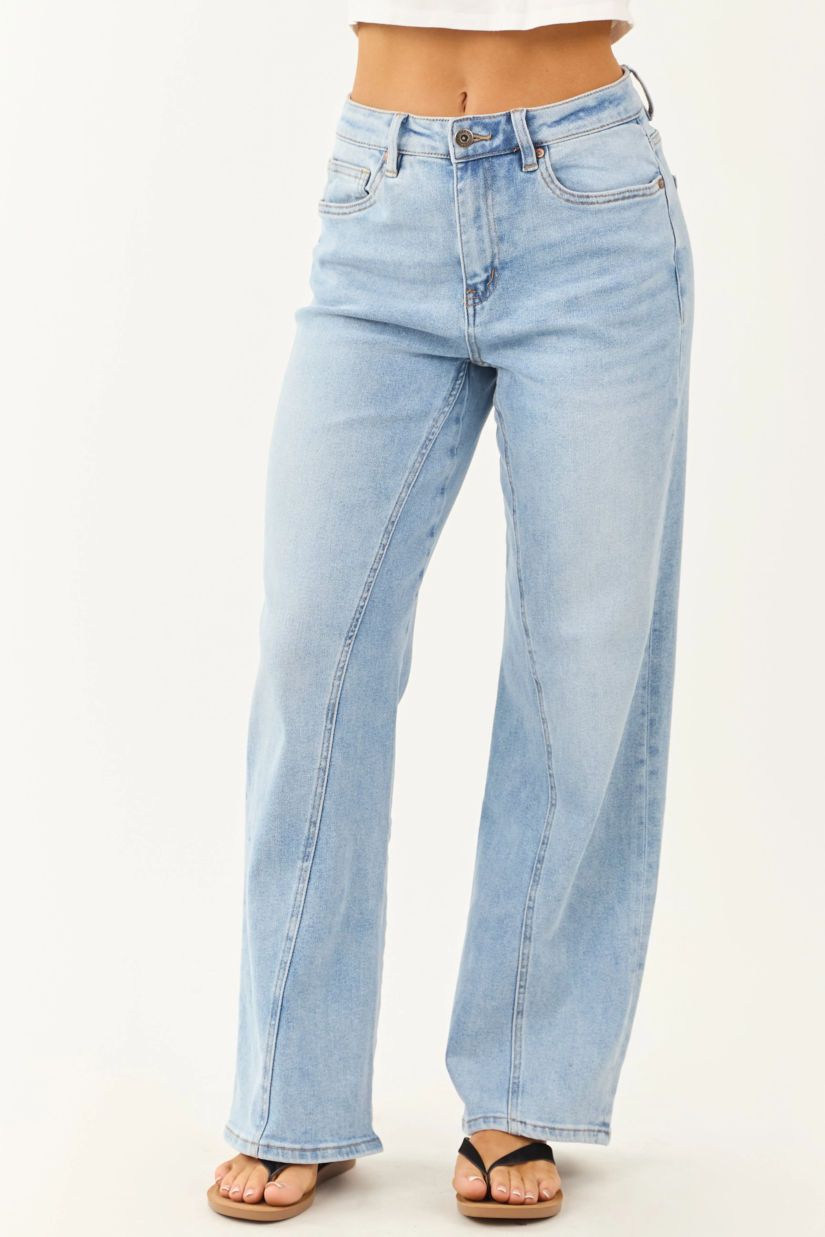 Mica Denim Light Wash Stretchy Straight Leg Jeans simple edge