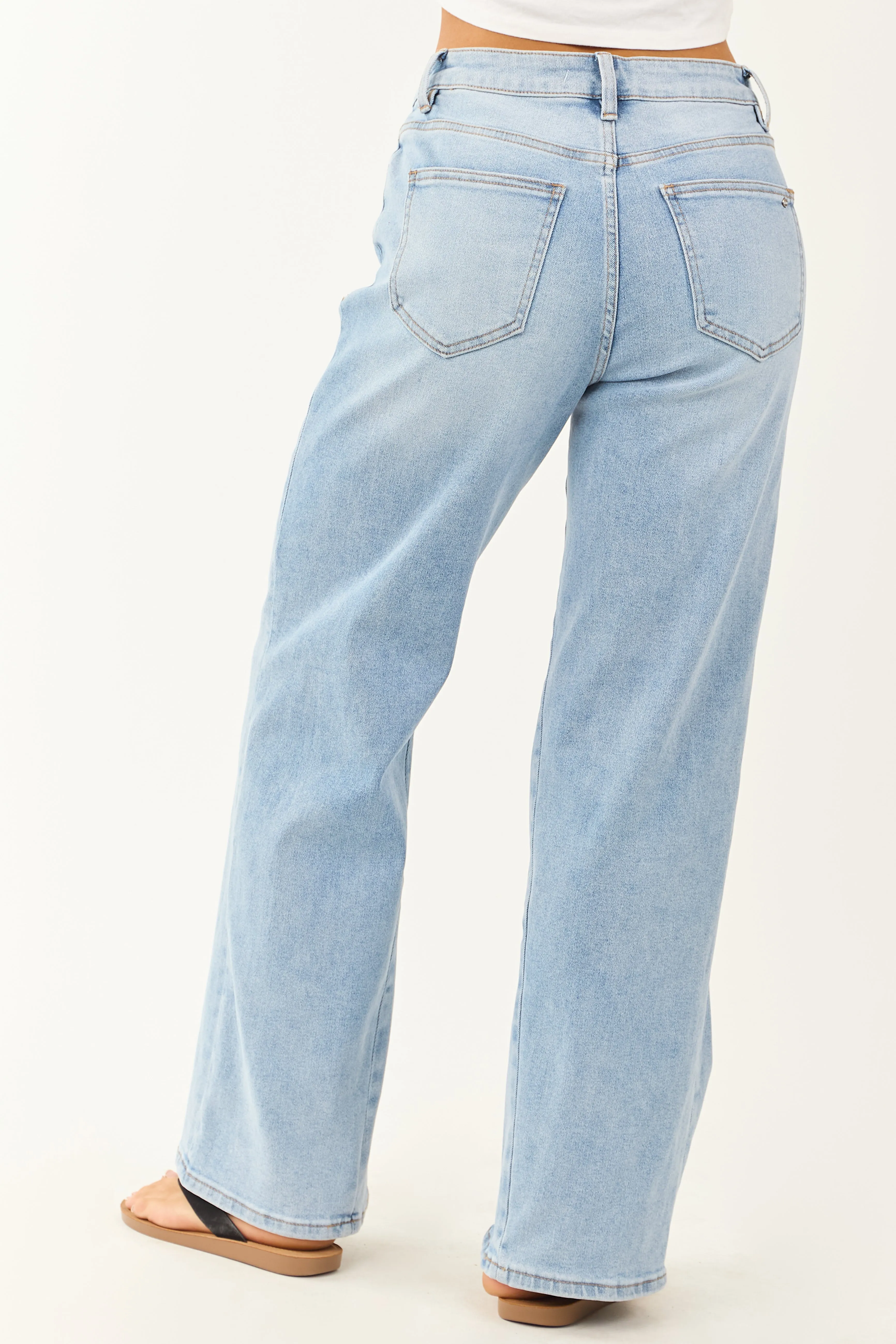Mica Denim Light Wash Stretchy Straight Leg Jeans simple edge