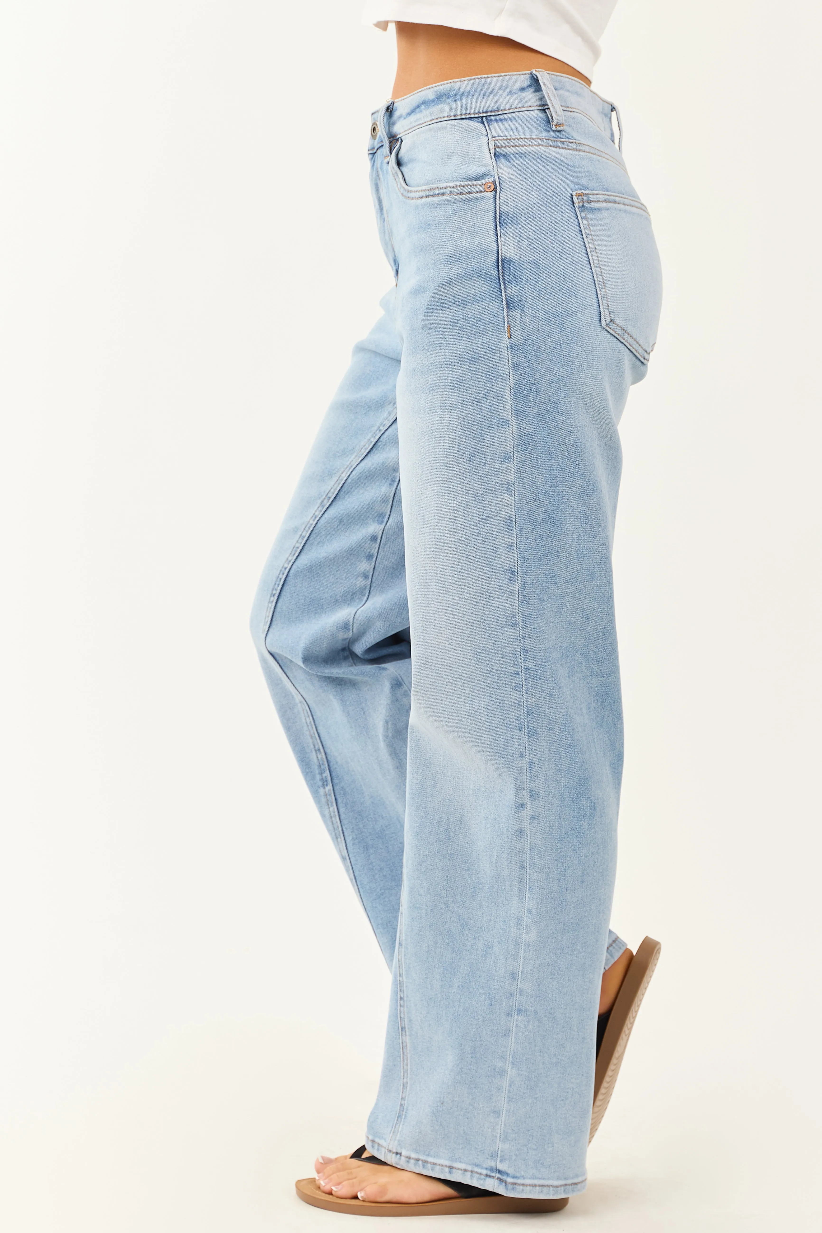 Mica Denim Light Wash Stretchy Straight Leg Jeans simple edge