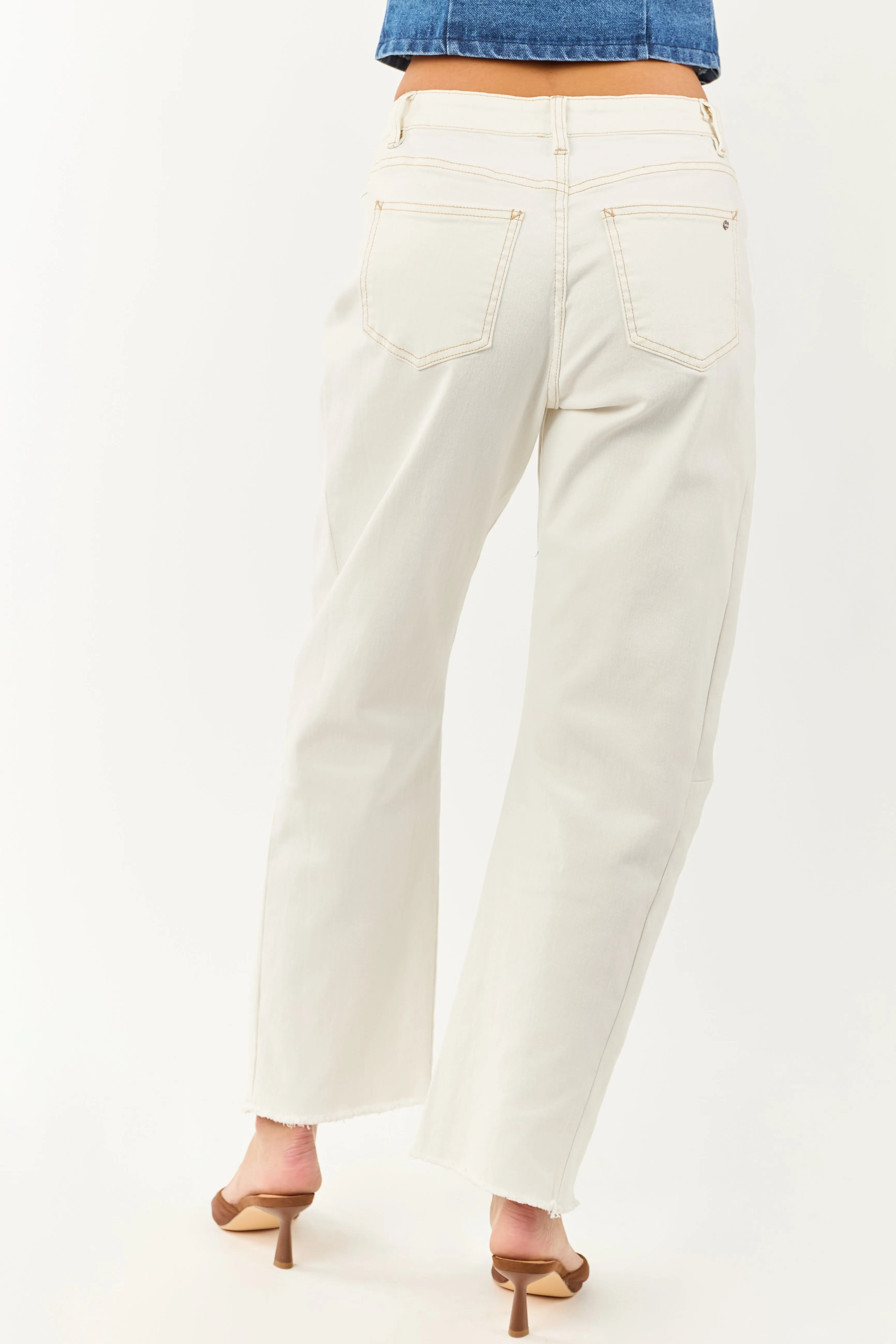 Mica Denim Off White High Rise Stretchy Barrel Jeans light feel