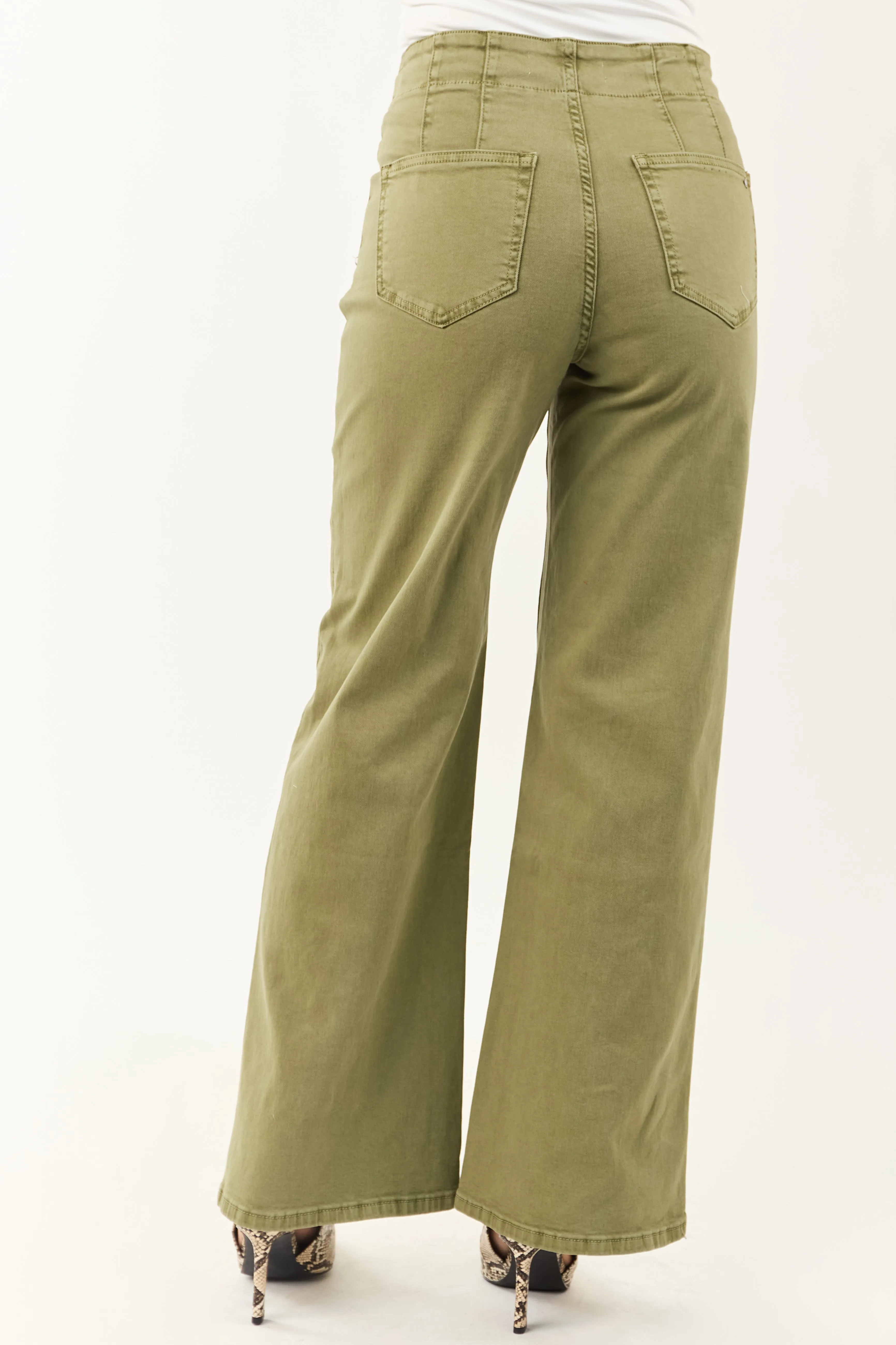 Mica Denim Pistachio Wide Leg Stretchy Jeans soft wrap