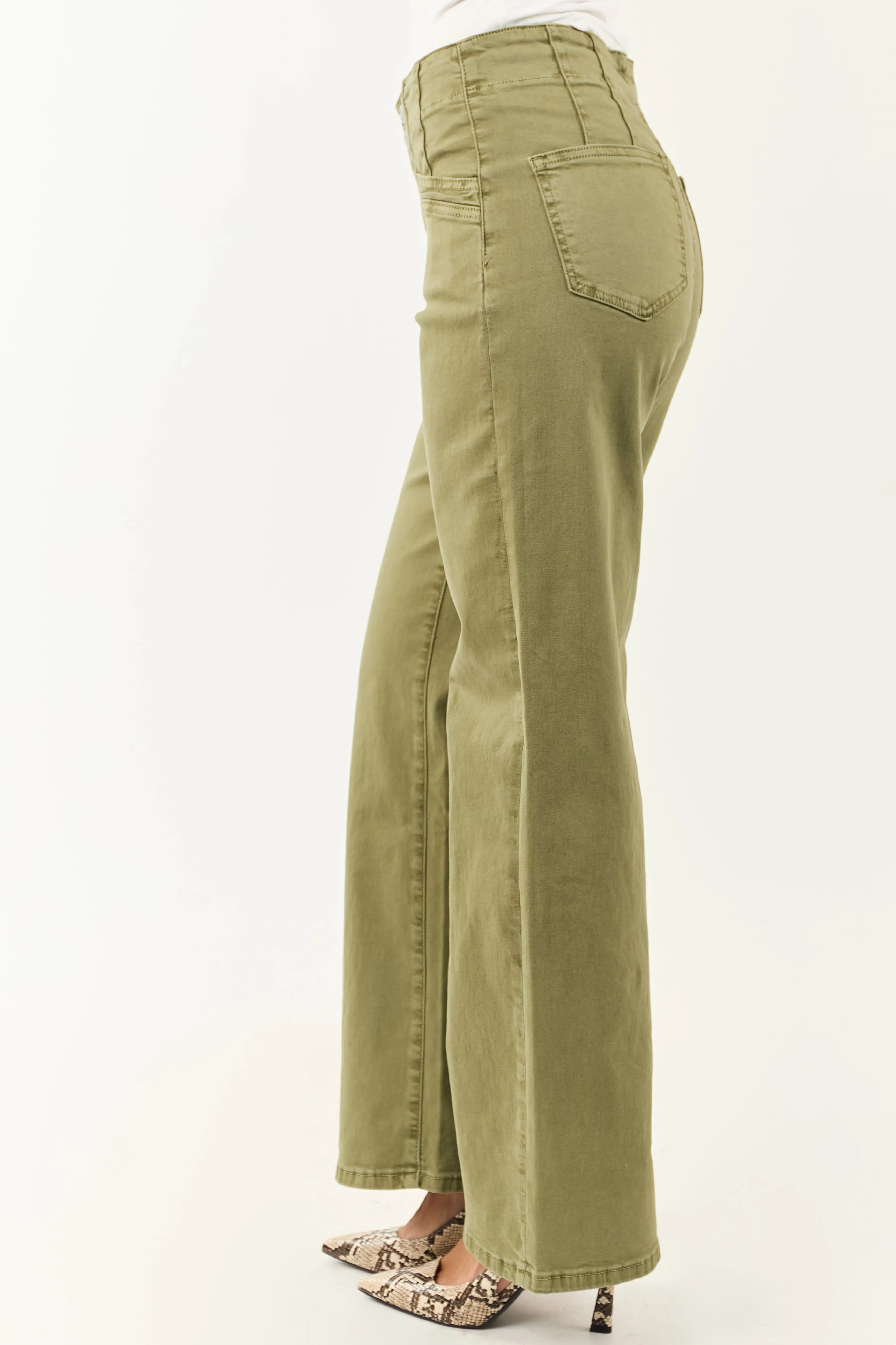 Mica Denim Pistachio Wide Leg Stretchy Jeans soft wrap