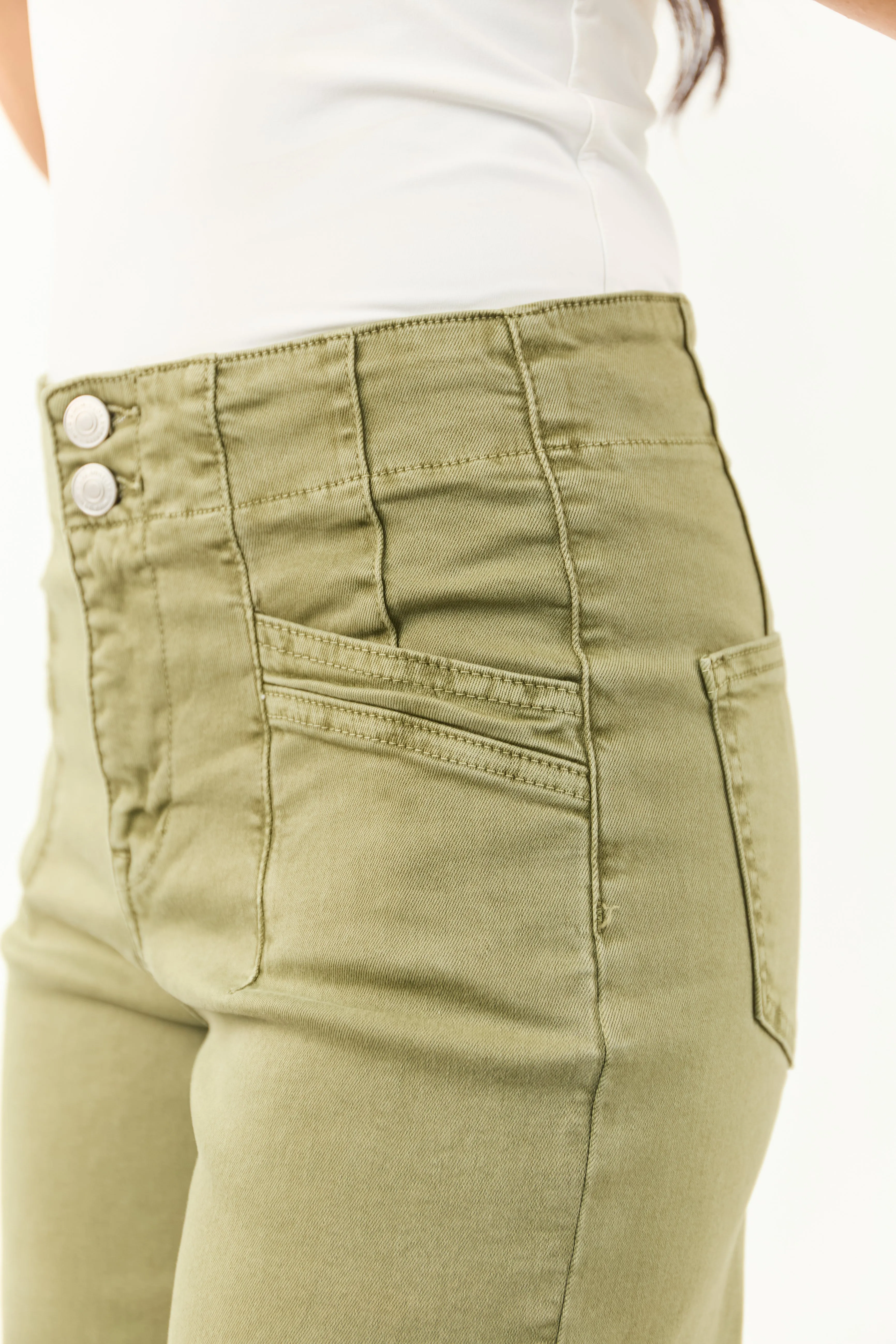 Mica Denim Pistachio Wide Leg Stretchy Jeans soft wrap