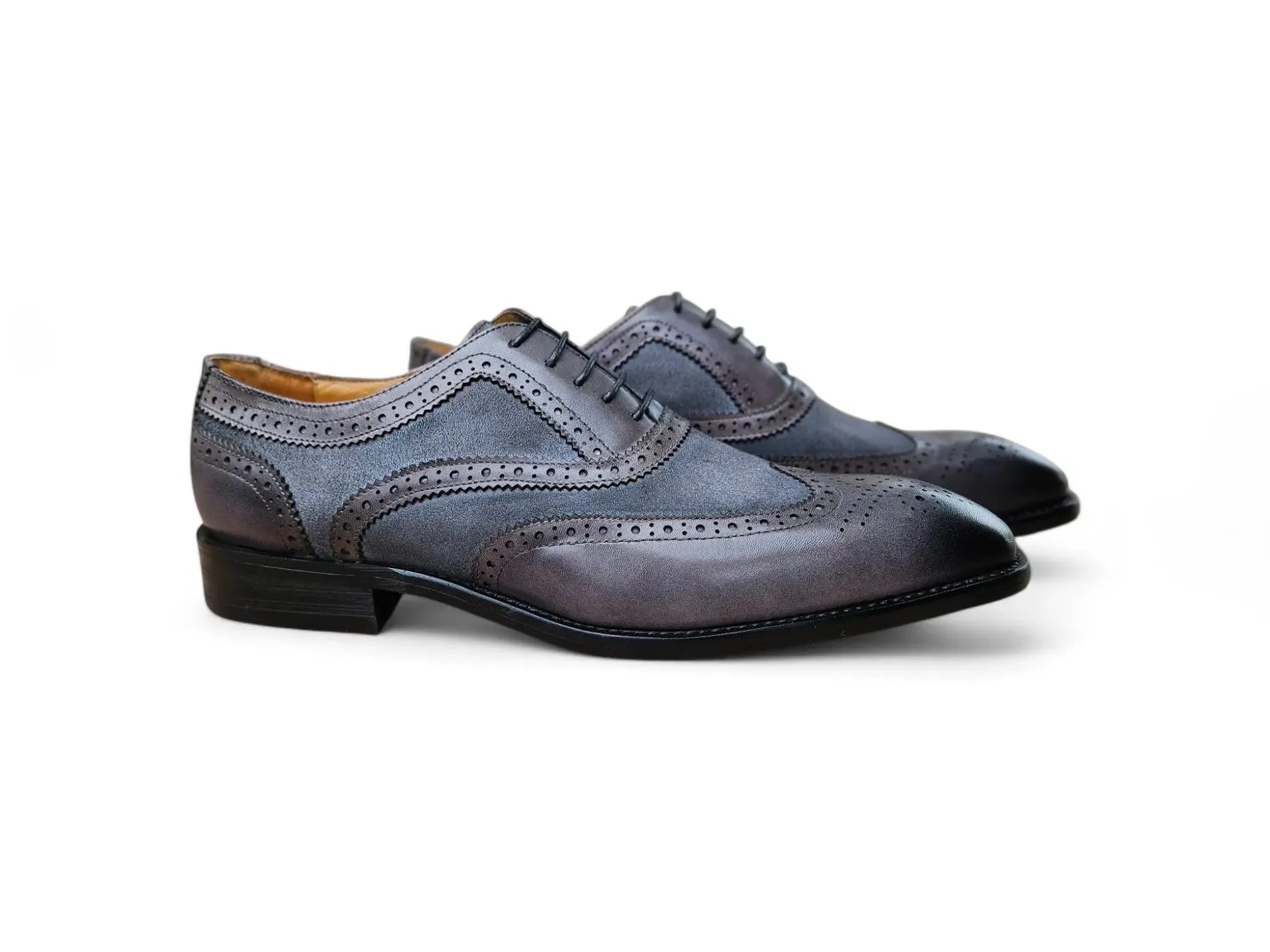 Mixed Media Burnished Wingtip Oxford modern classic
