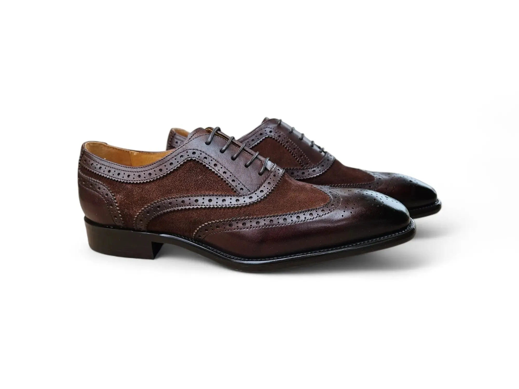 Mixed Media Burnished Wingtip Oxford modern classic