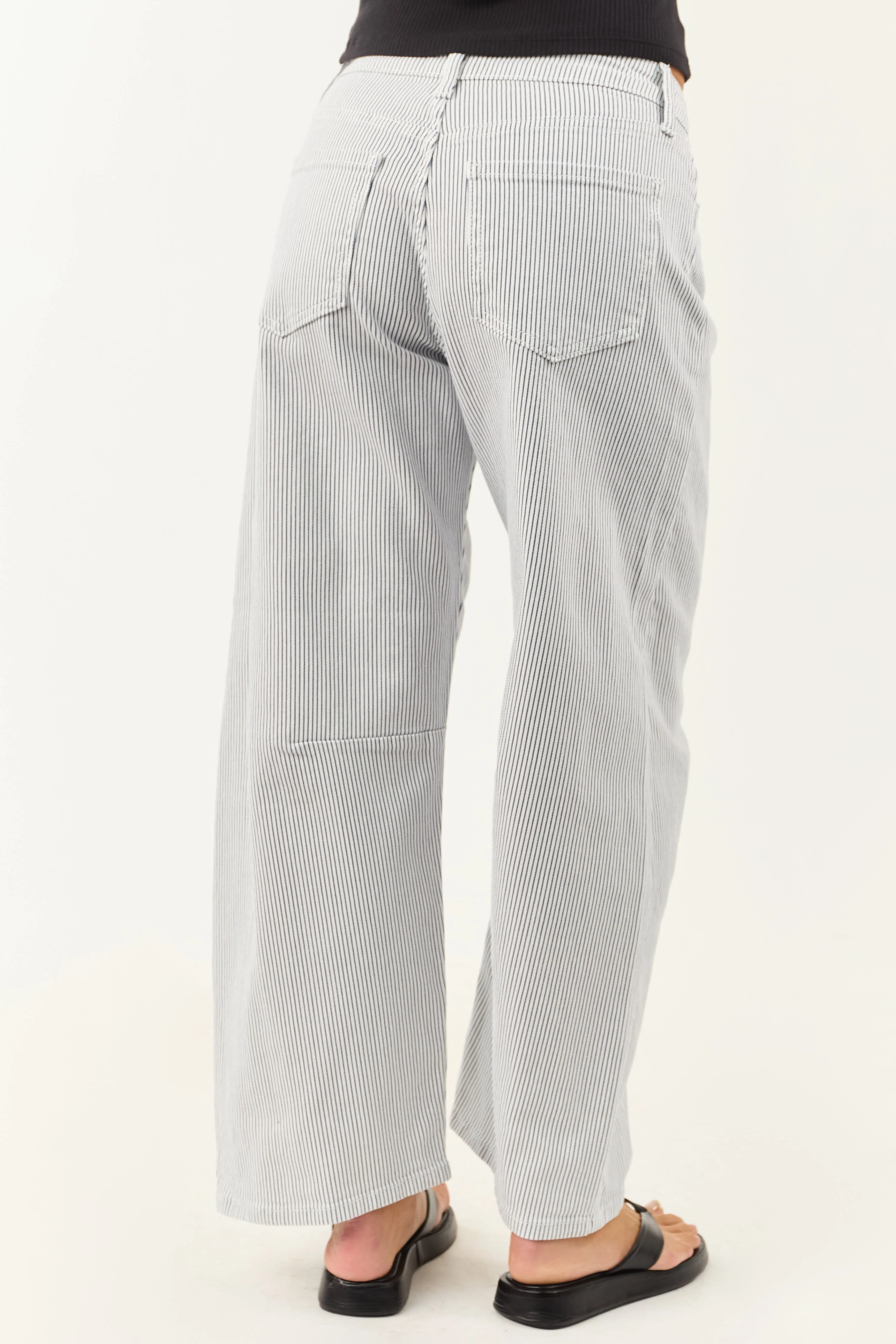 Off White High Rise Railroad Stripe Stretchy Barrel Jeans fast dress