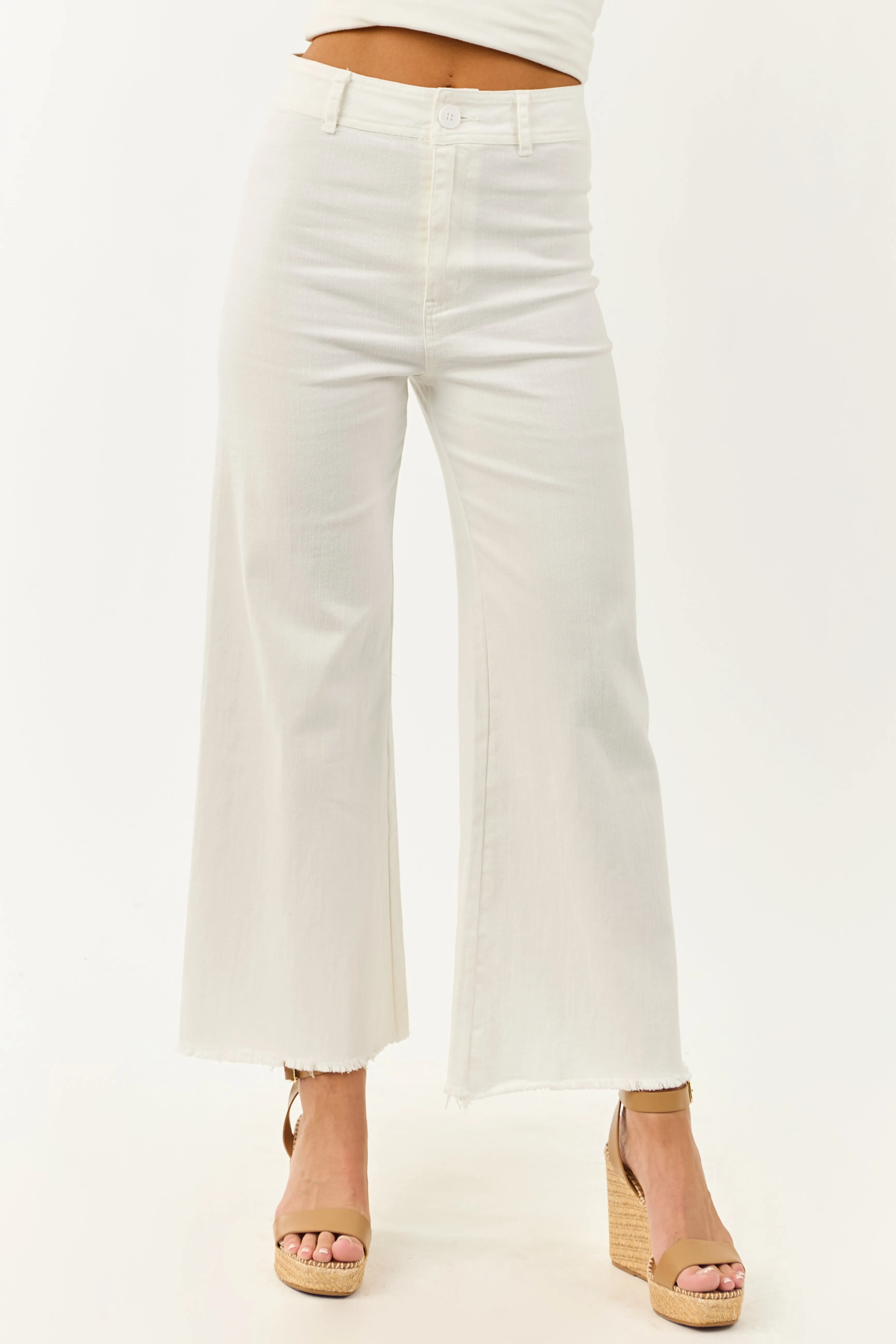 Off White Stretchy Denim Wide Leg Pants refined form
