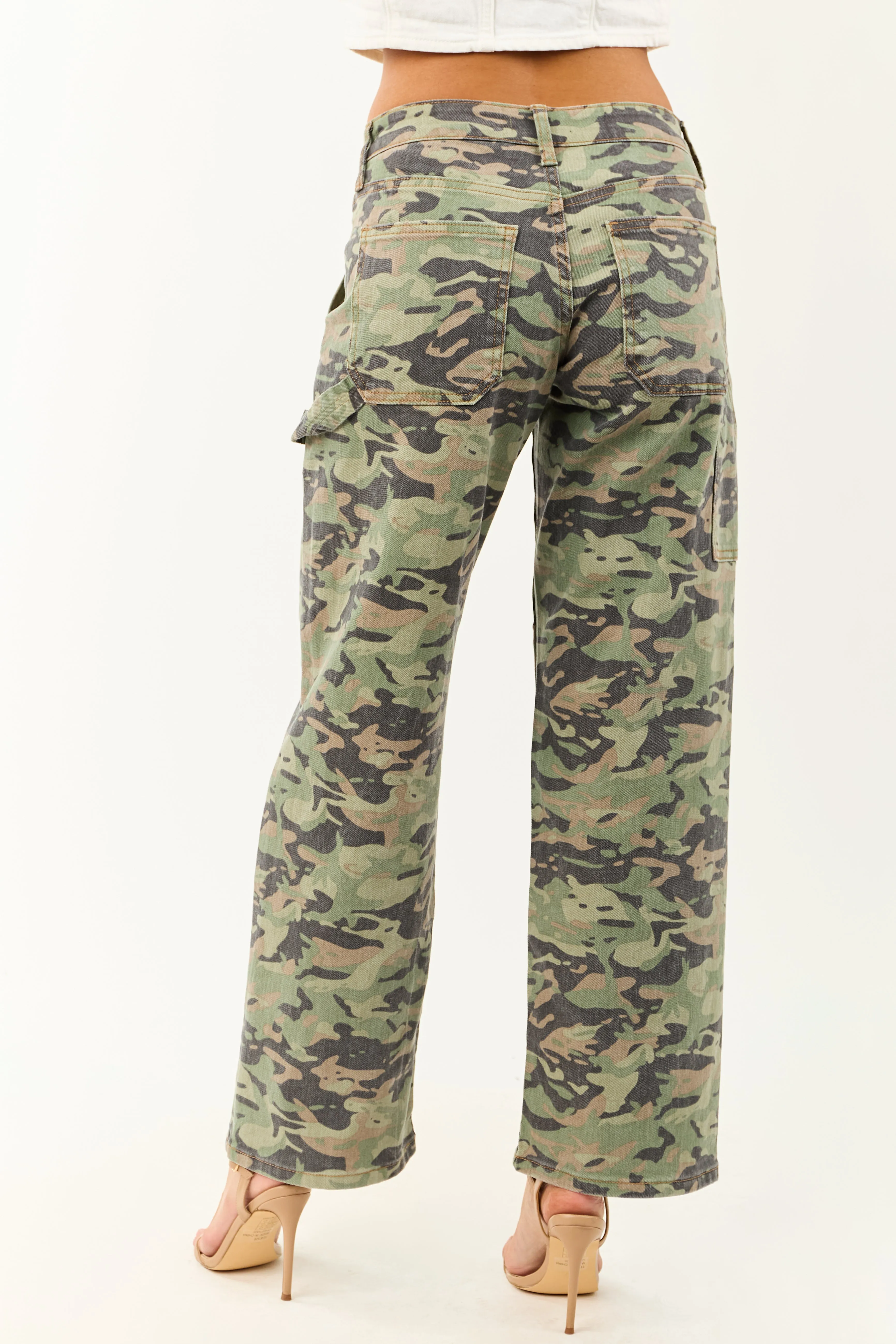 Olive Camo High Rise Straight Leg Carpenter Jeans daily essential