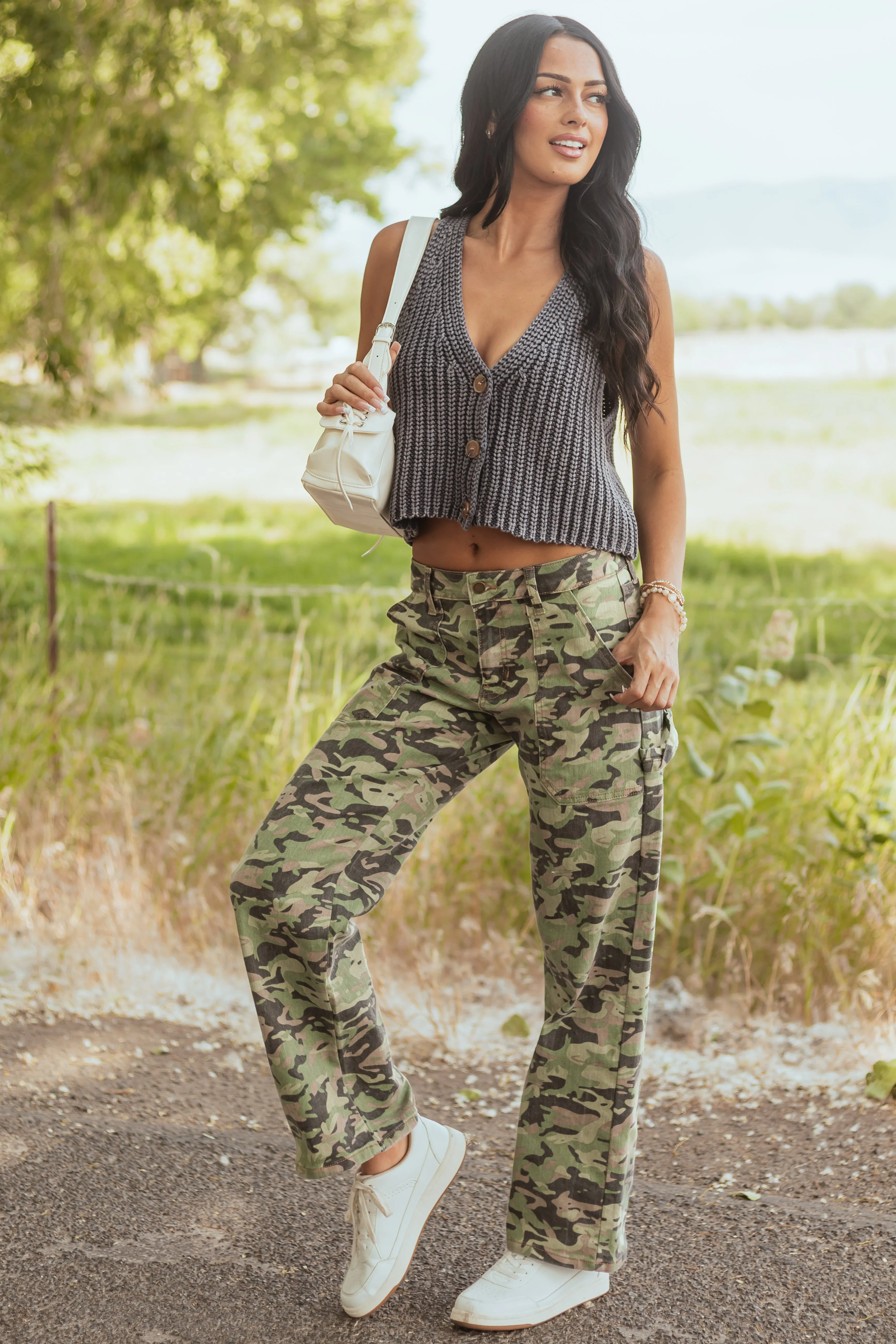 Olive Camo High Rise Straight Leg Carpenter Jeans daily essential