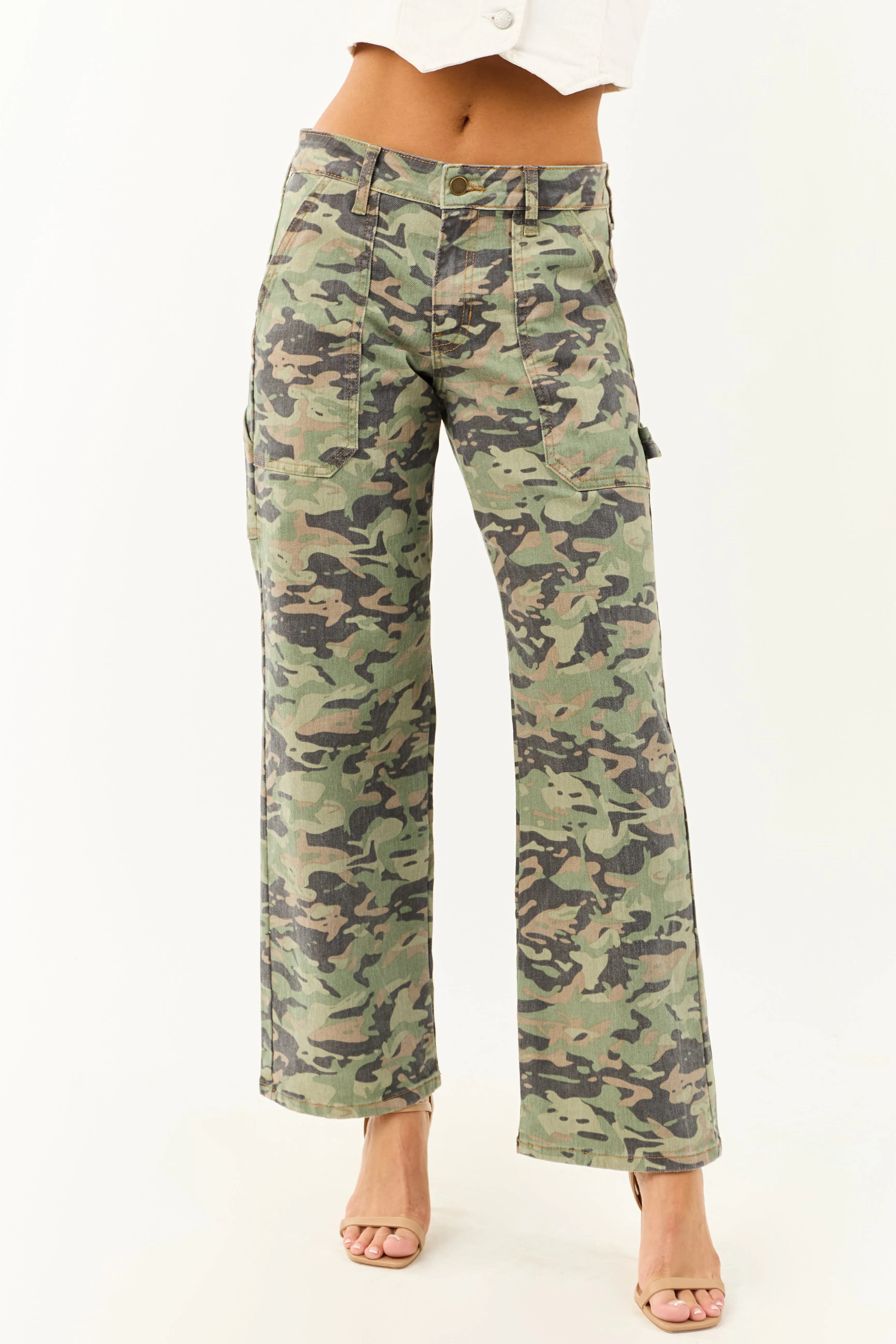 Olive Camo High Rise Straight Leg Carpenter Jeans daily essential
