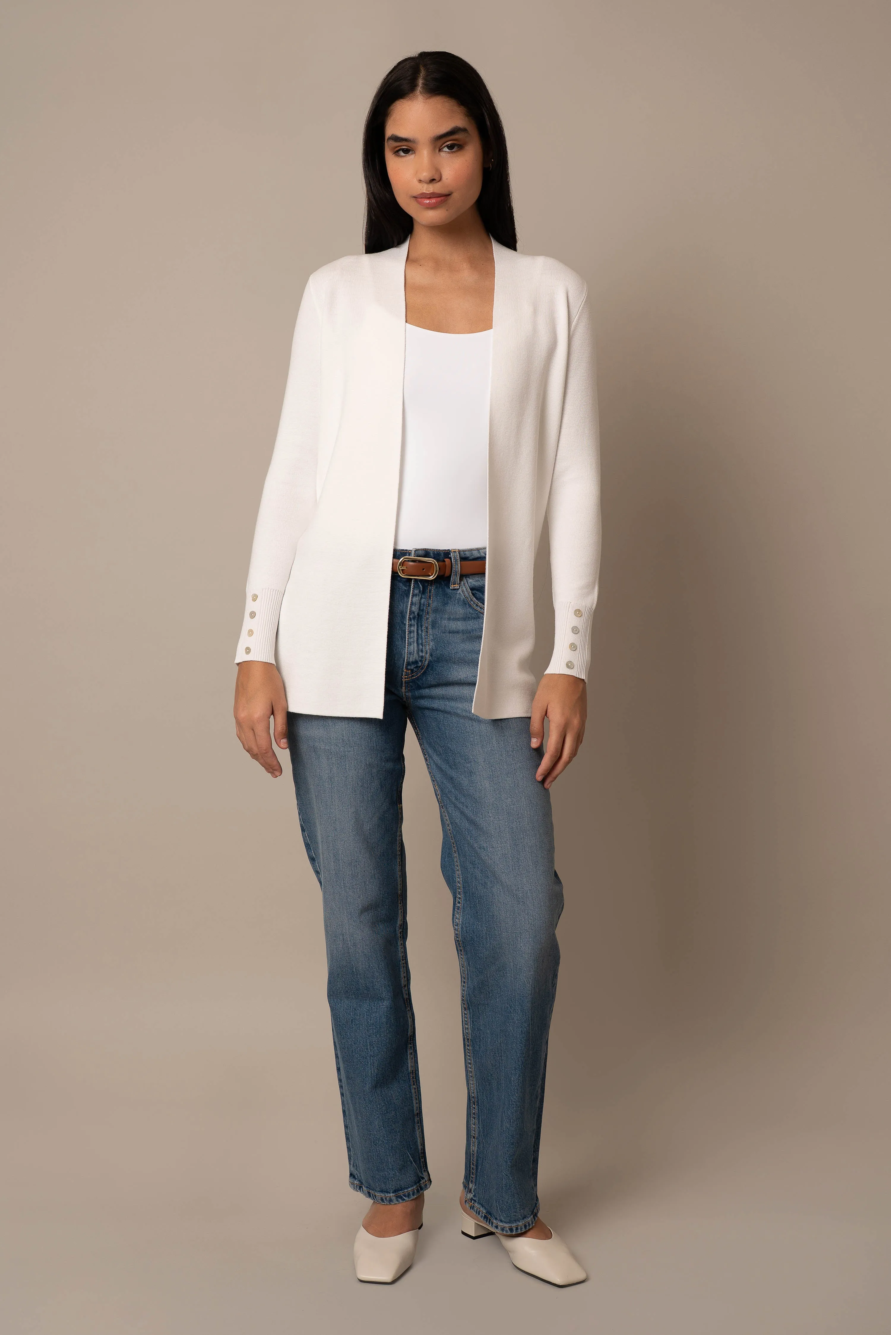 Open Cardigan With Button Sleeve layering essential