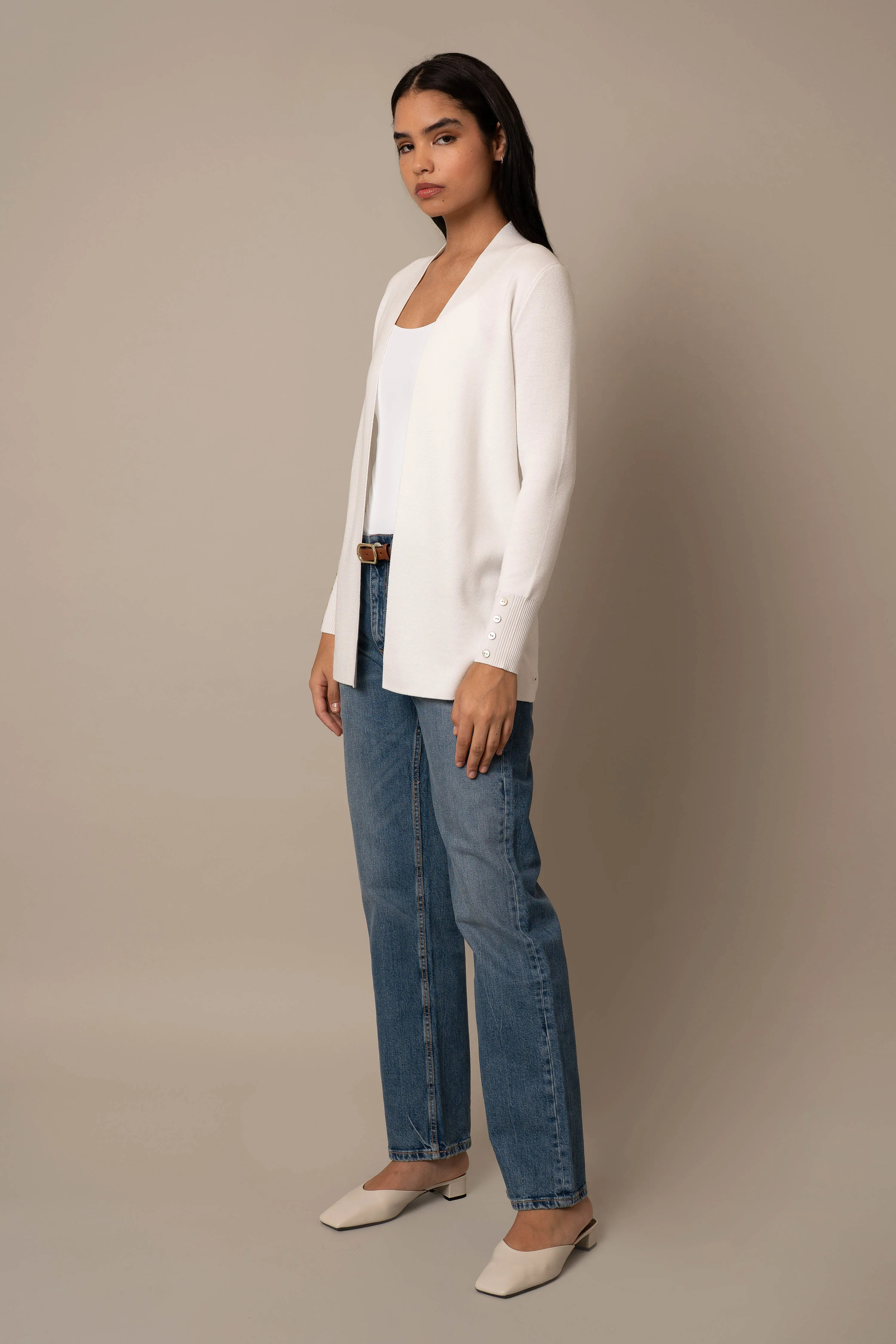 Open Cardigan With Button Sleeve layering essential