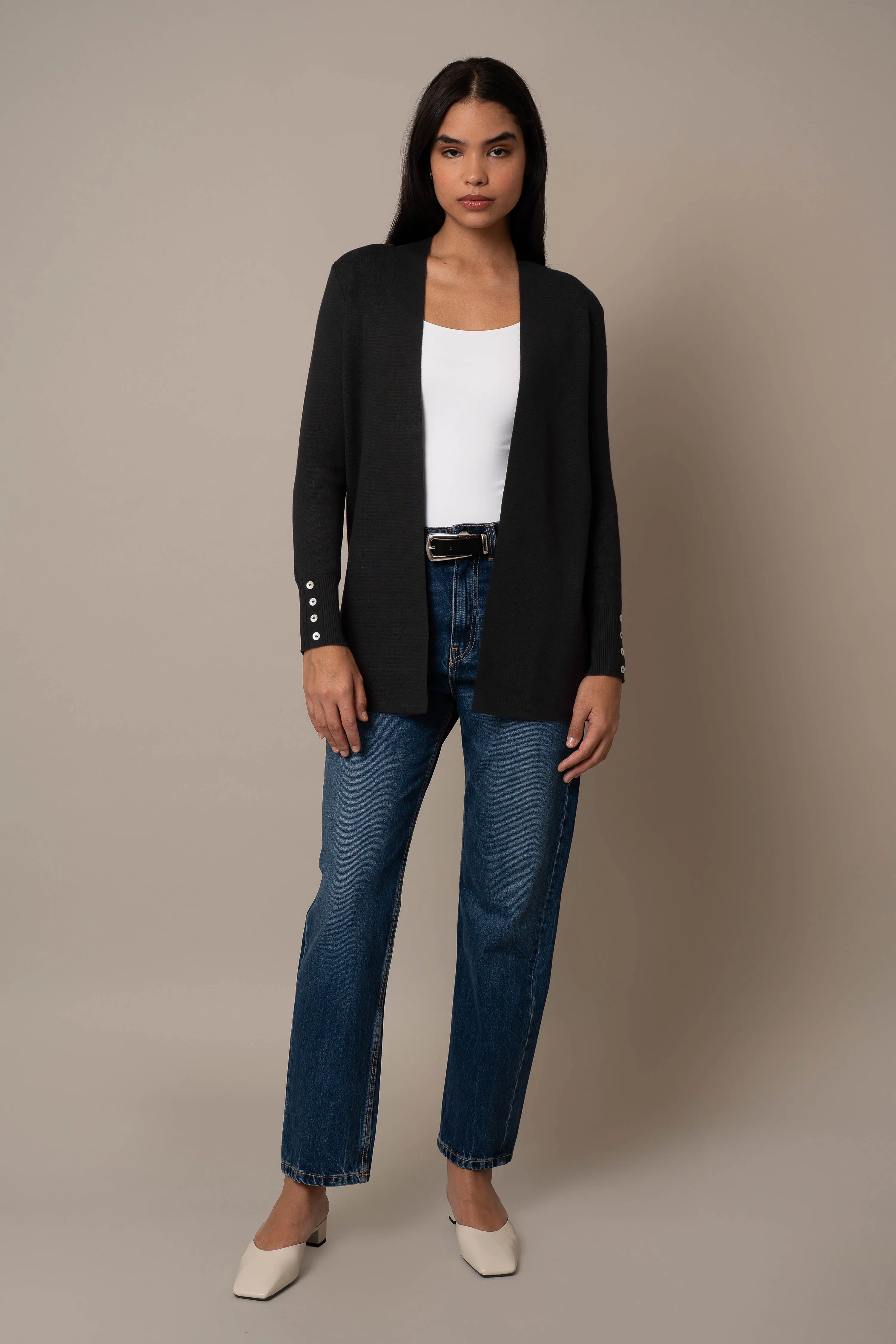 Open Cardigan With Button Sleeve layering essential