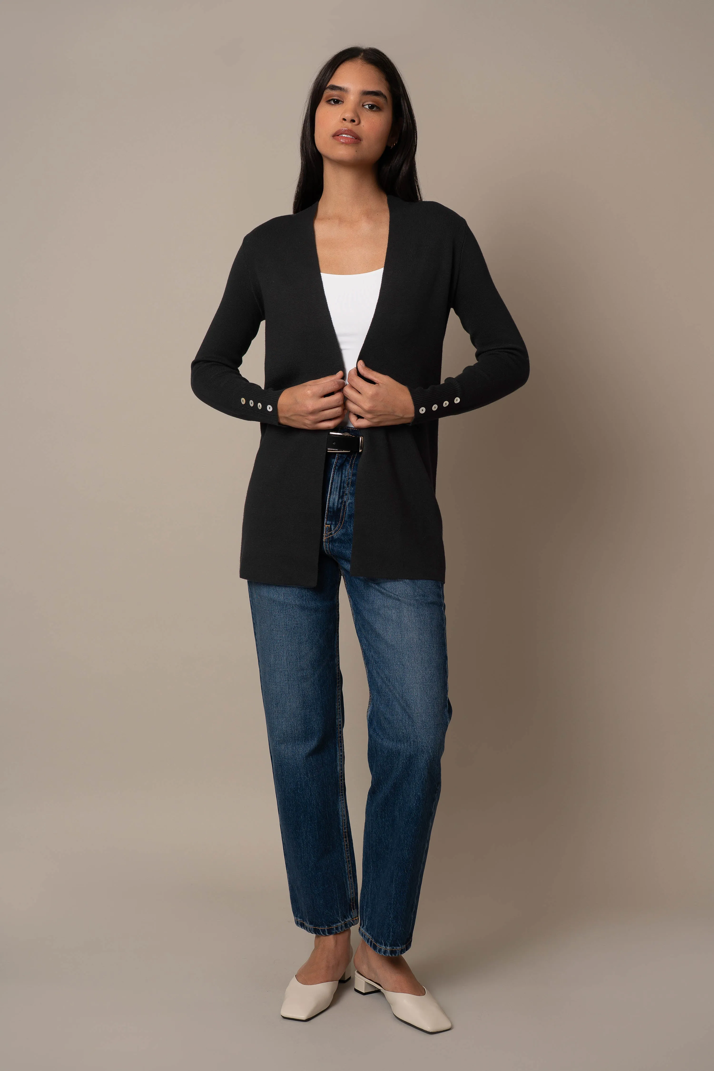 Open Cardigan With Button Sleeve layering essential
