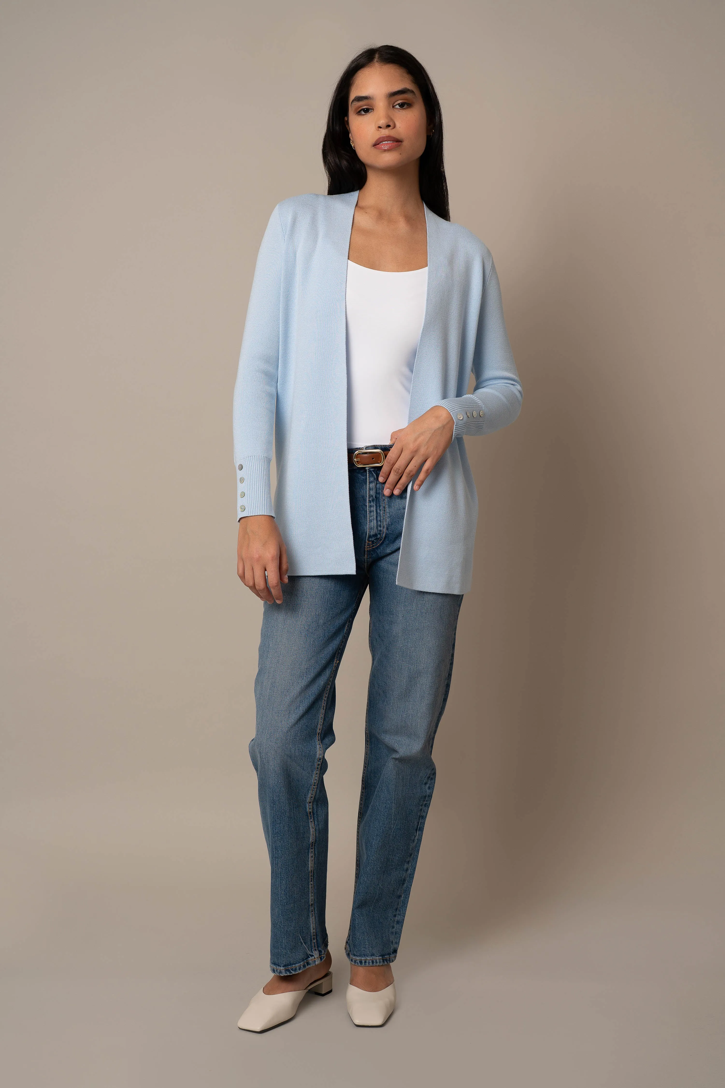 Open Cardigan With Button Sleeve layering essential