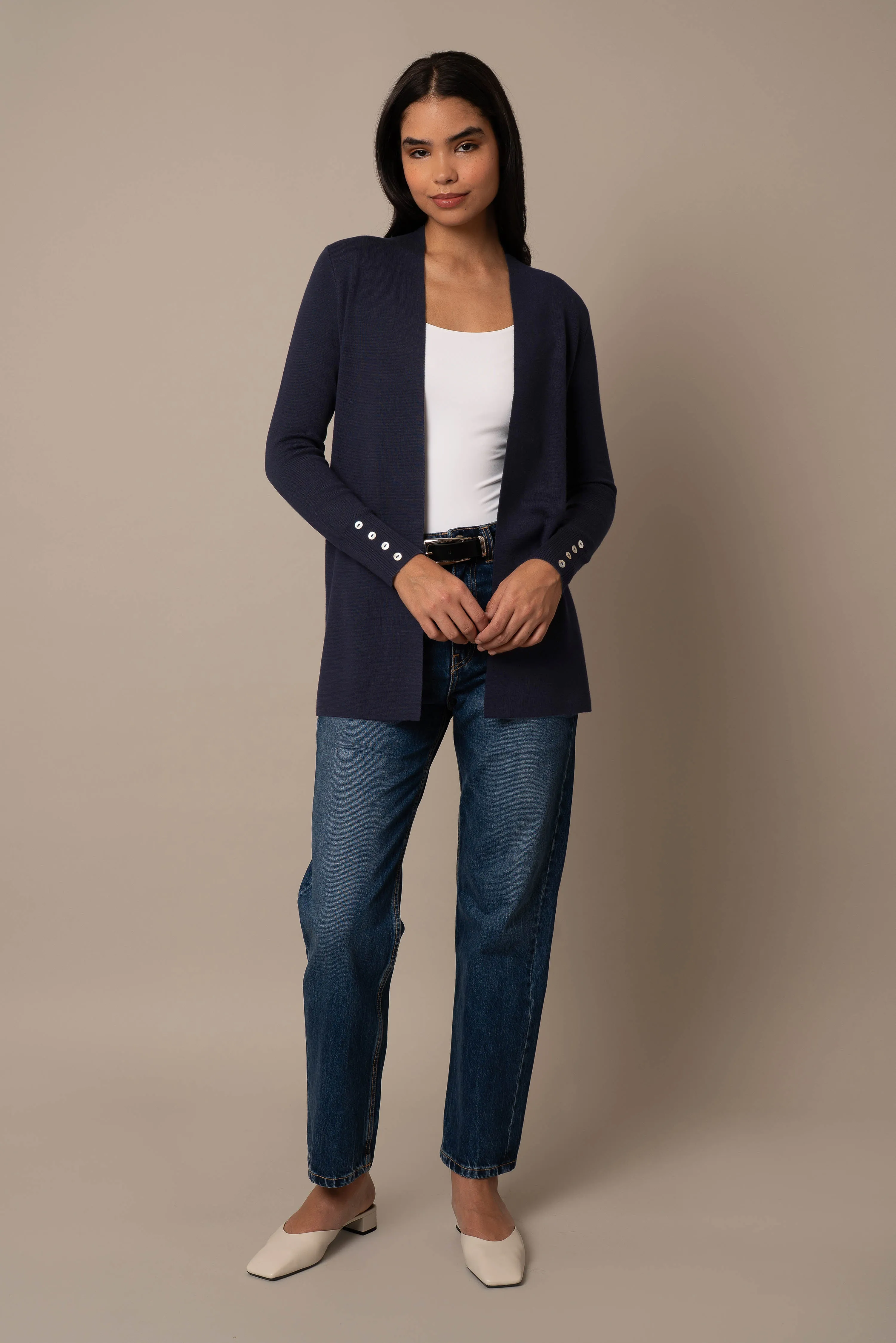 Open Cardigan With Button Sleeve layering essential