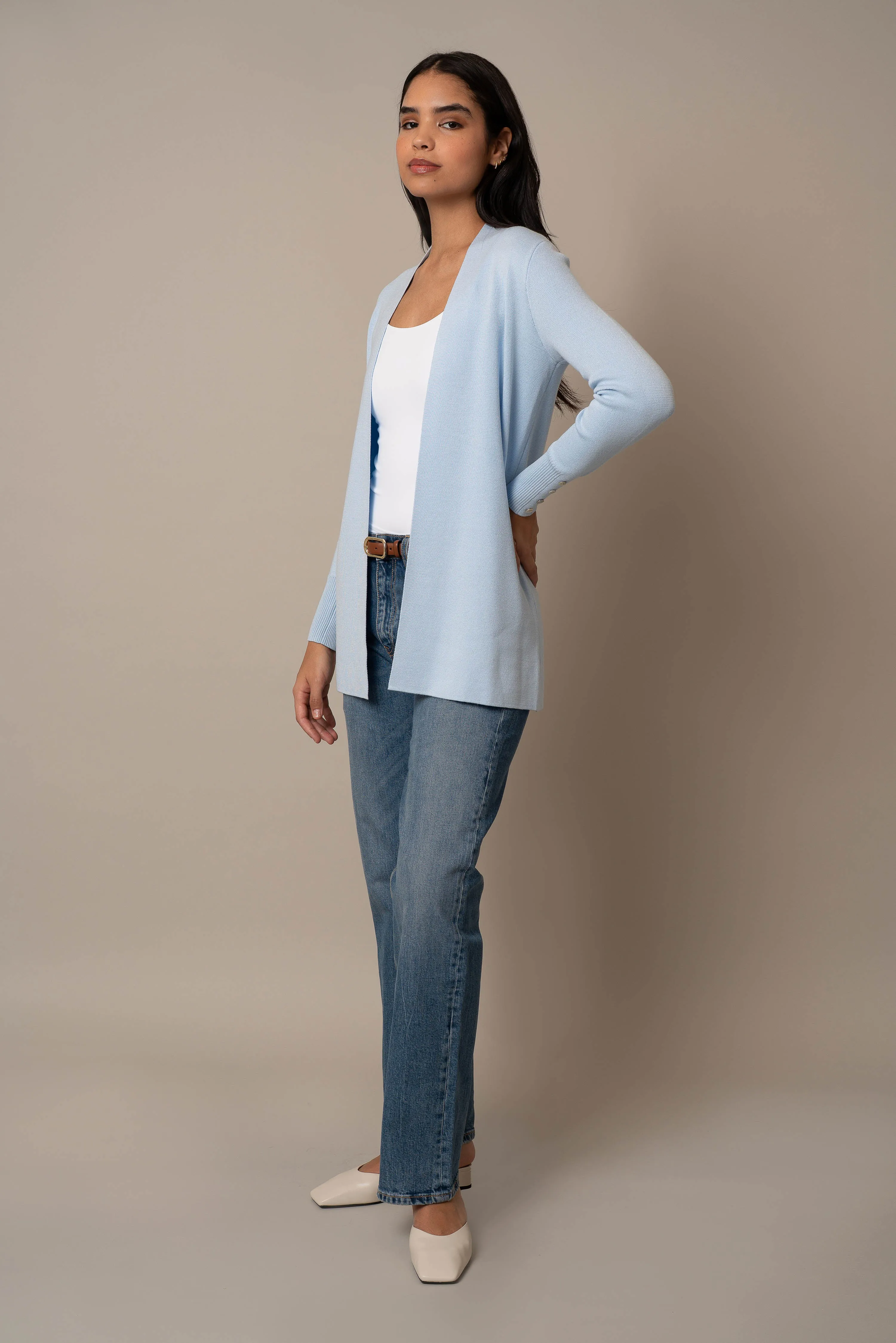 Open Cardigan With Button Sleeve layering essential