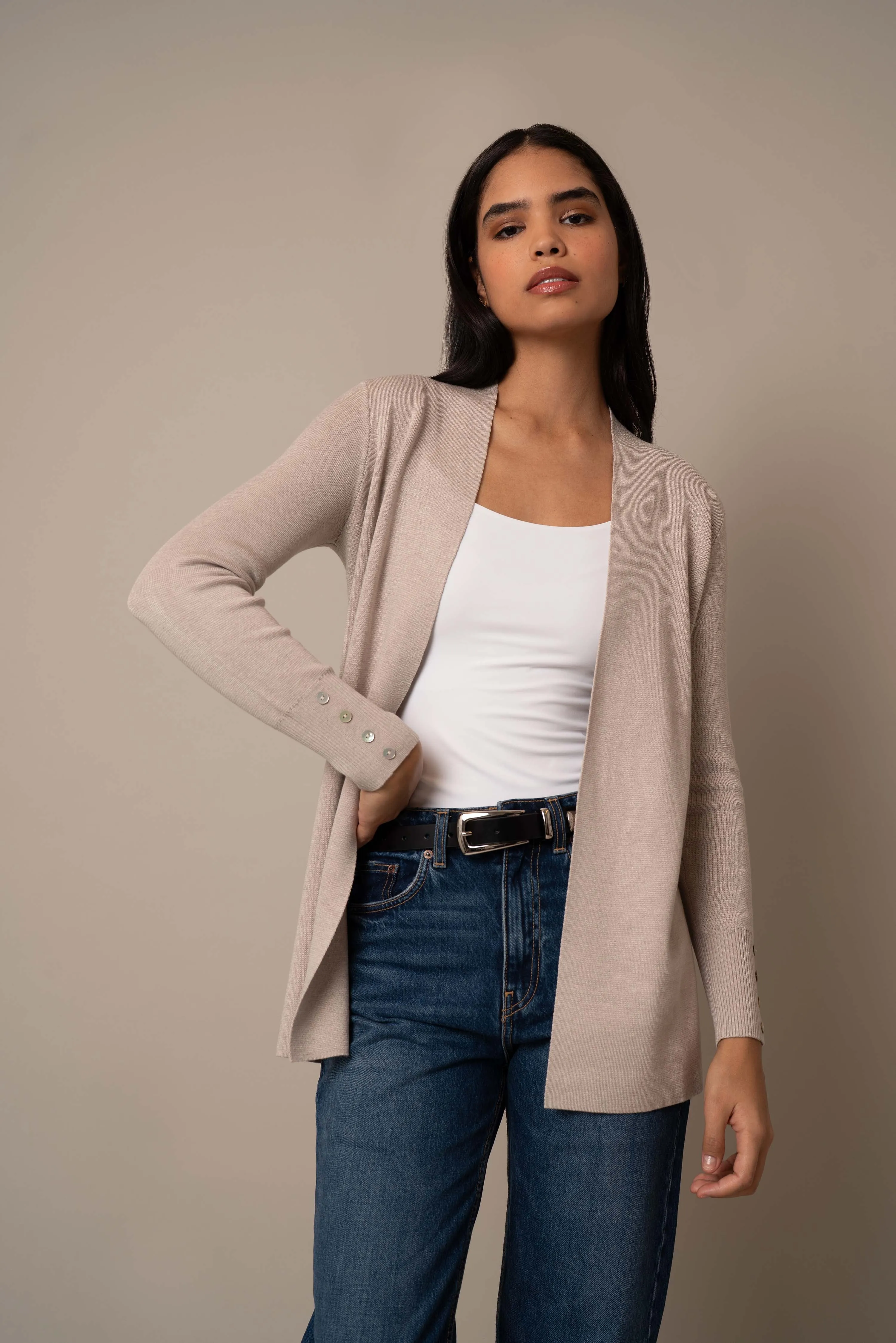 Open Cardigan With Button Sleeve layering essential