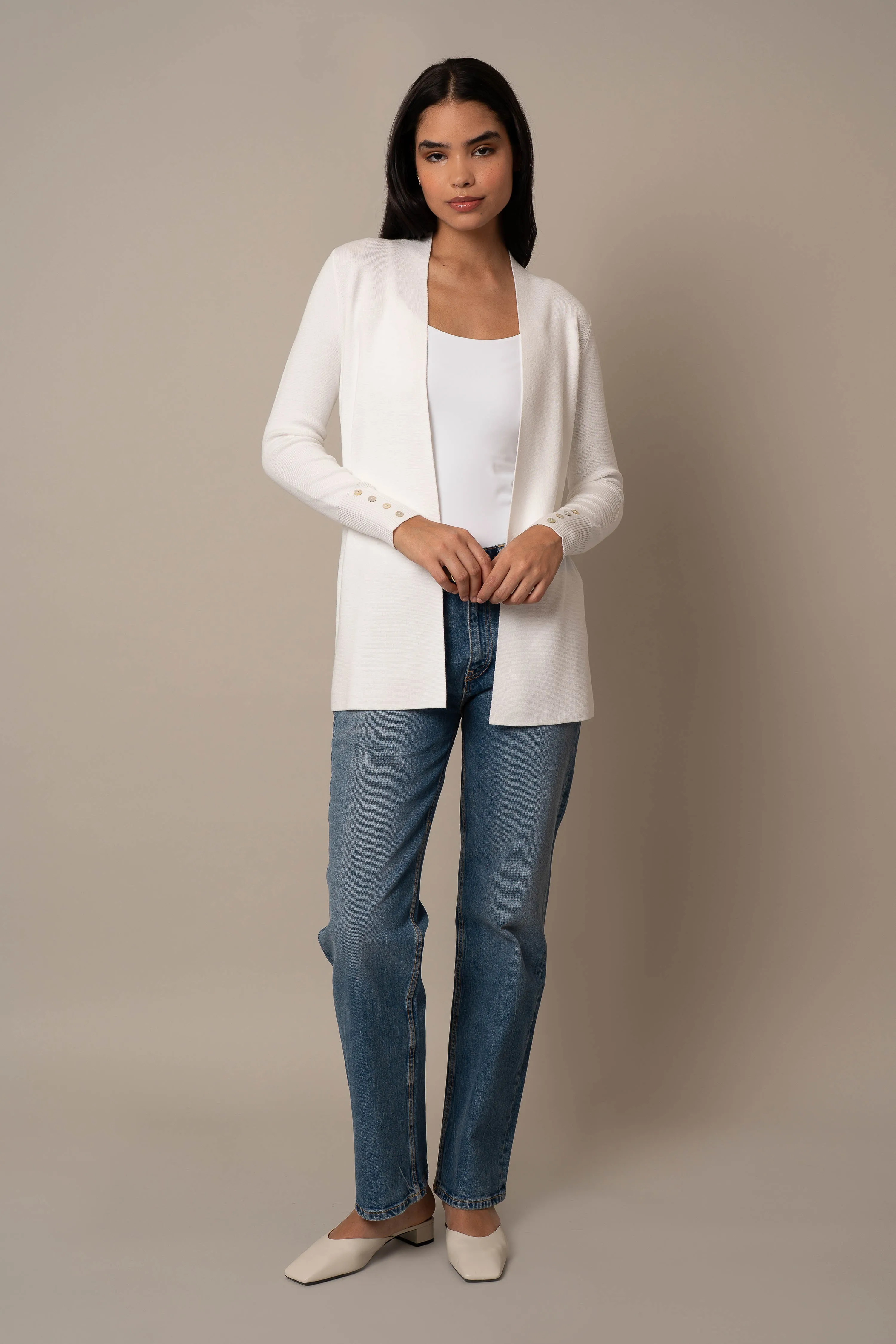 Open Cardigan With Button Sleeve layering essential