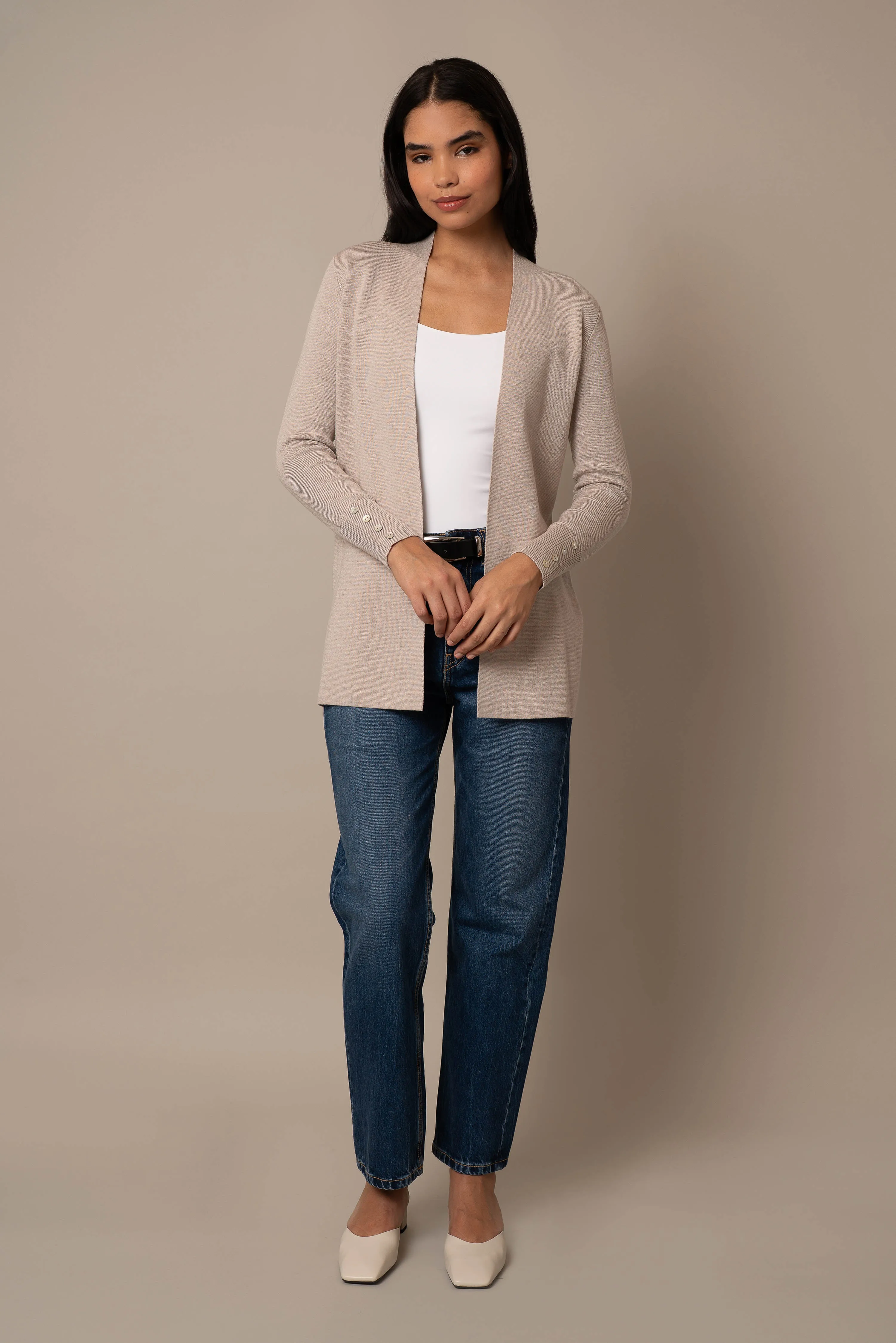 Open Cardigan With Button Sleeve layering essential
