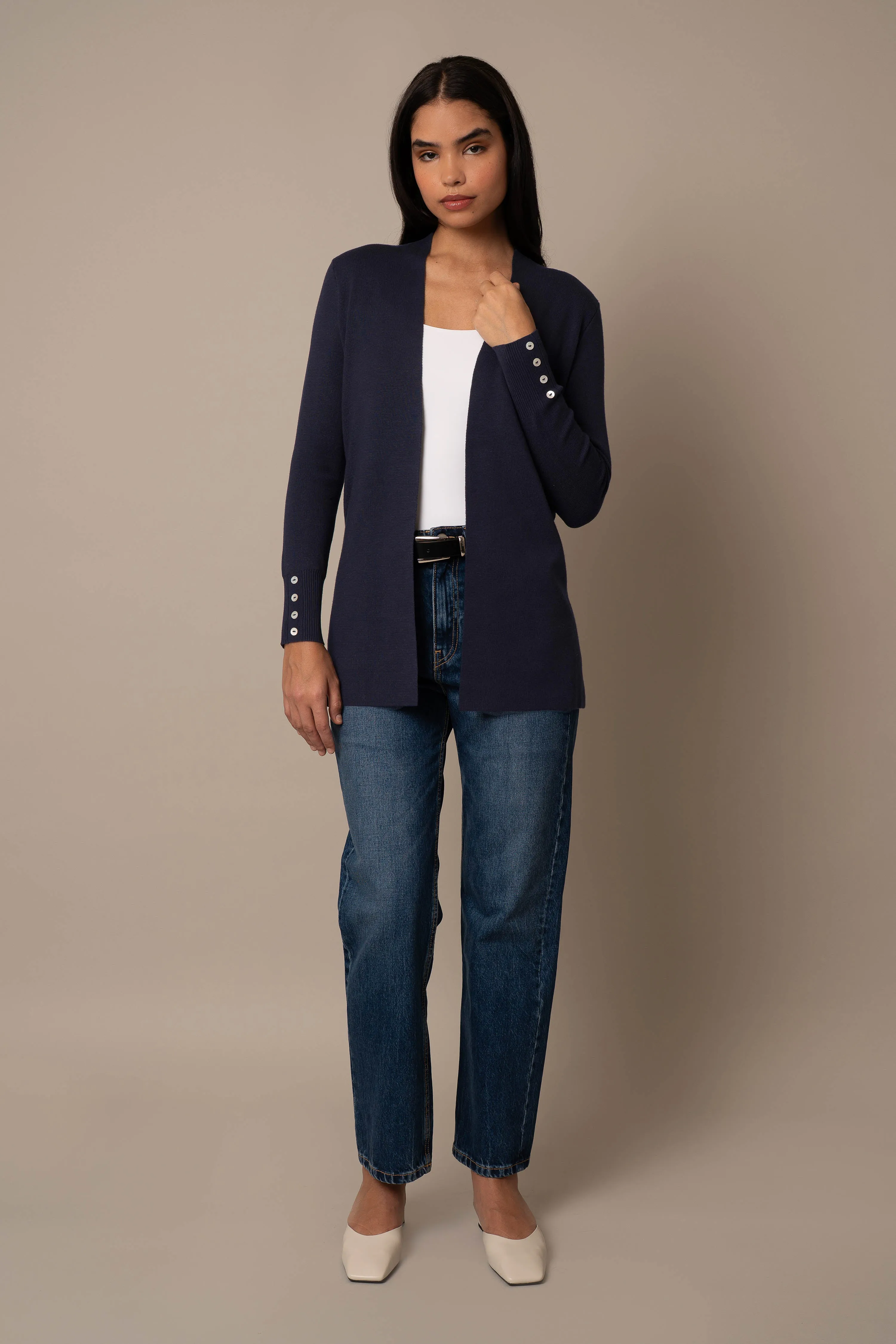 Open Cardigan With Button Sleeve layering essential