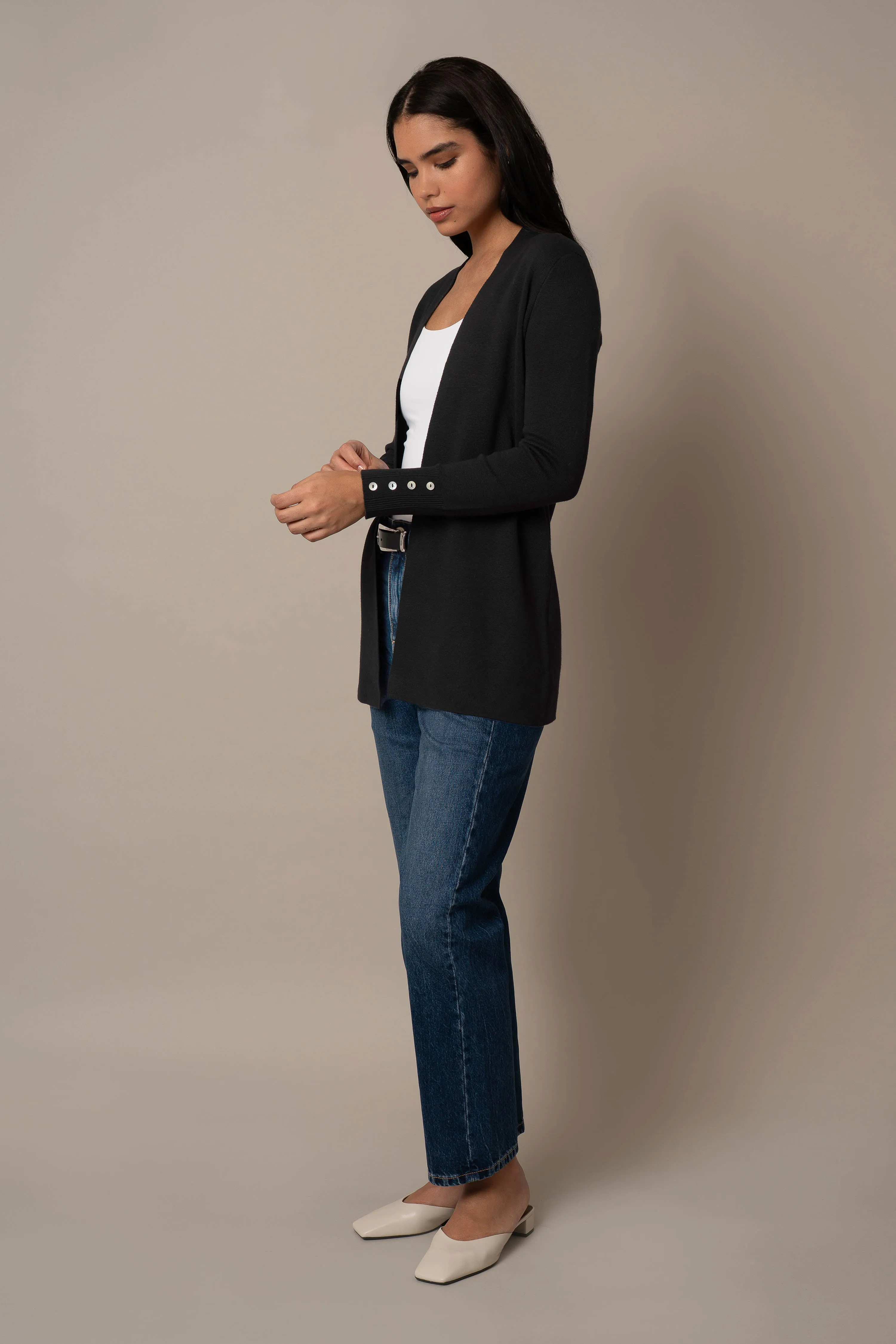 Open Cardigan With Button Sleeve layering essential