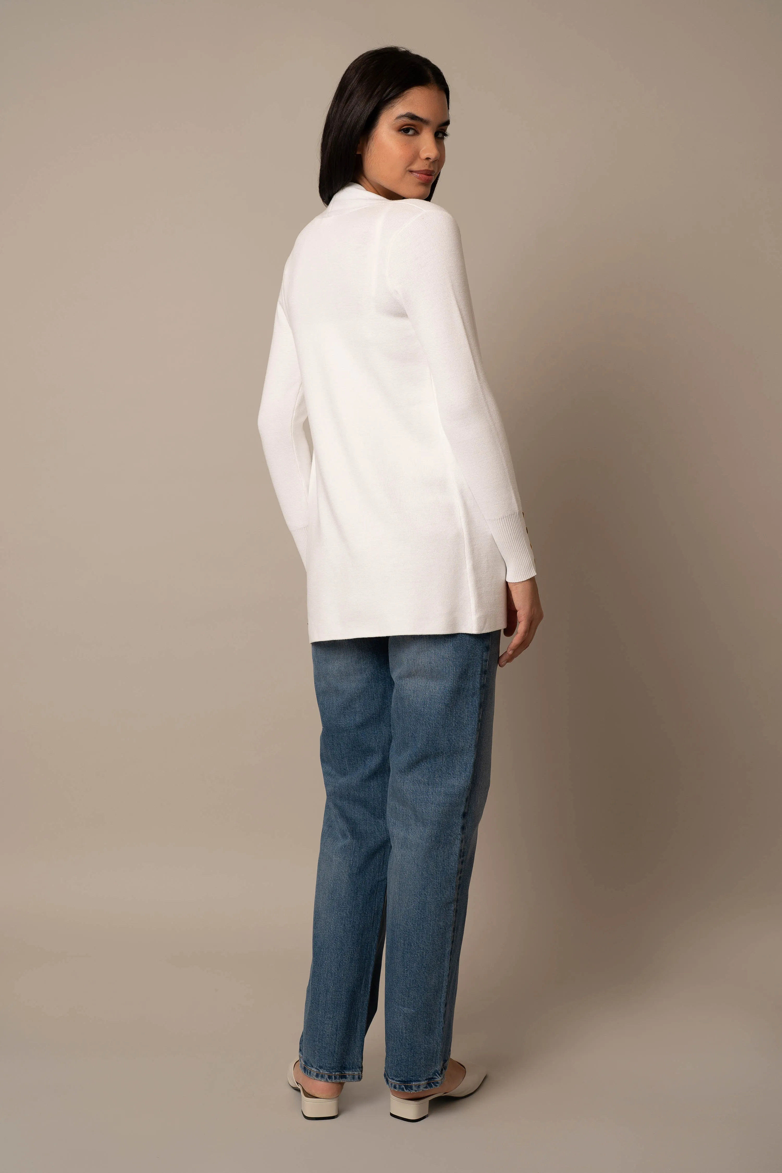 Open Cardigan With Button Sleeve layering essential