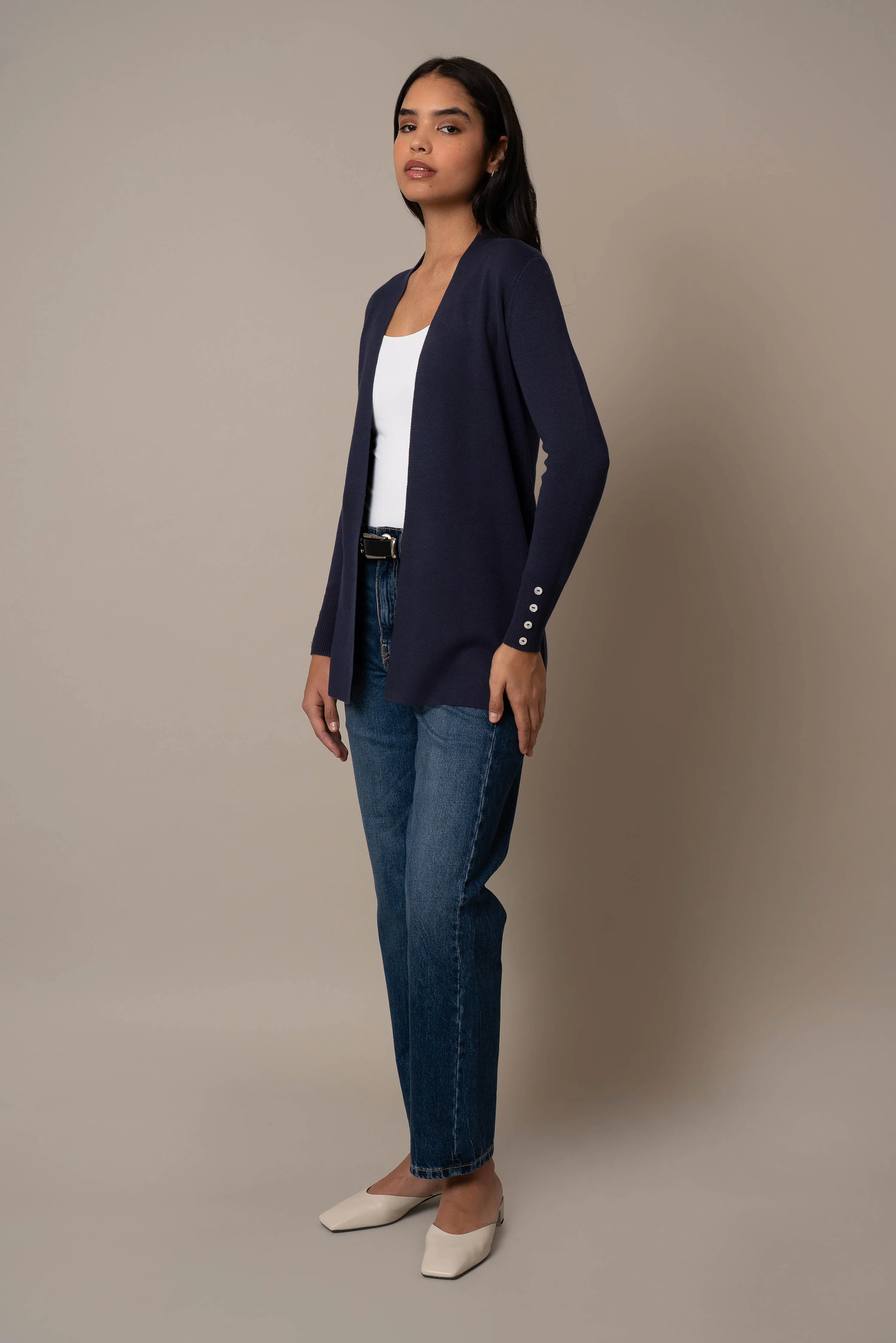 Open Cardigan With Button Sleeve layering essential