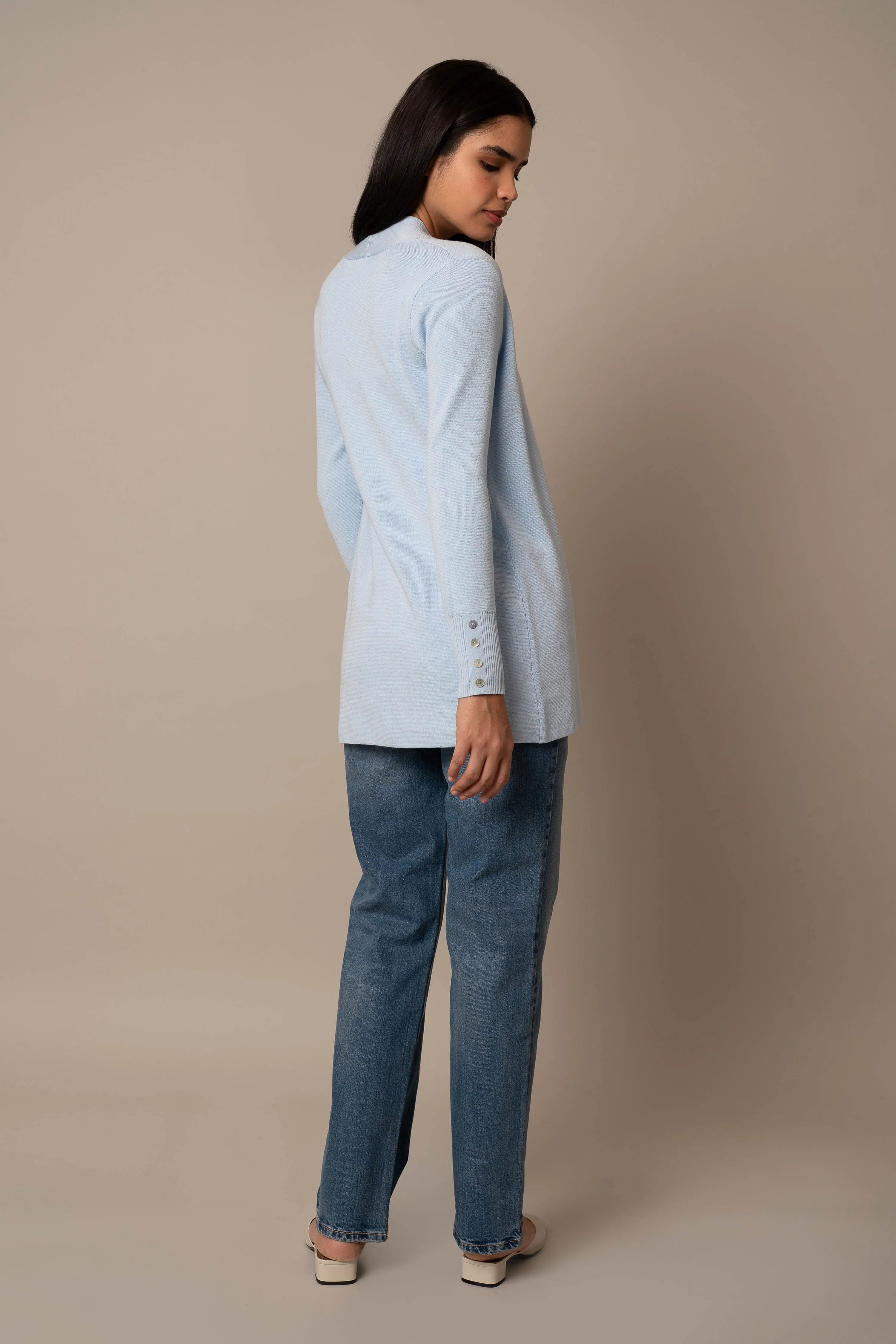 Open Cardigan With Button Sleeve layering essential