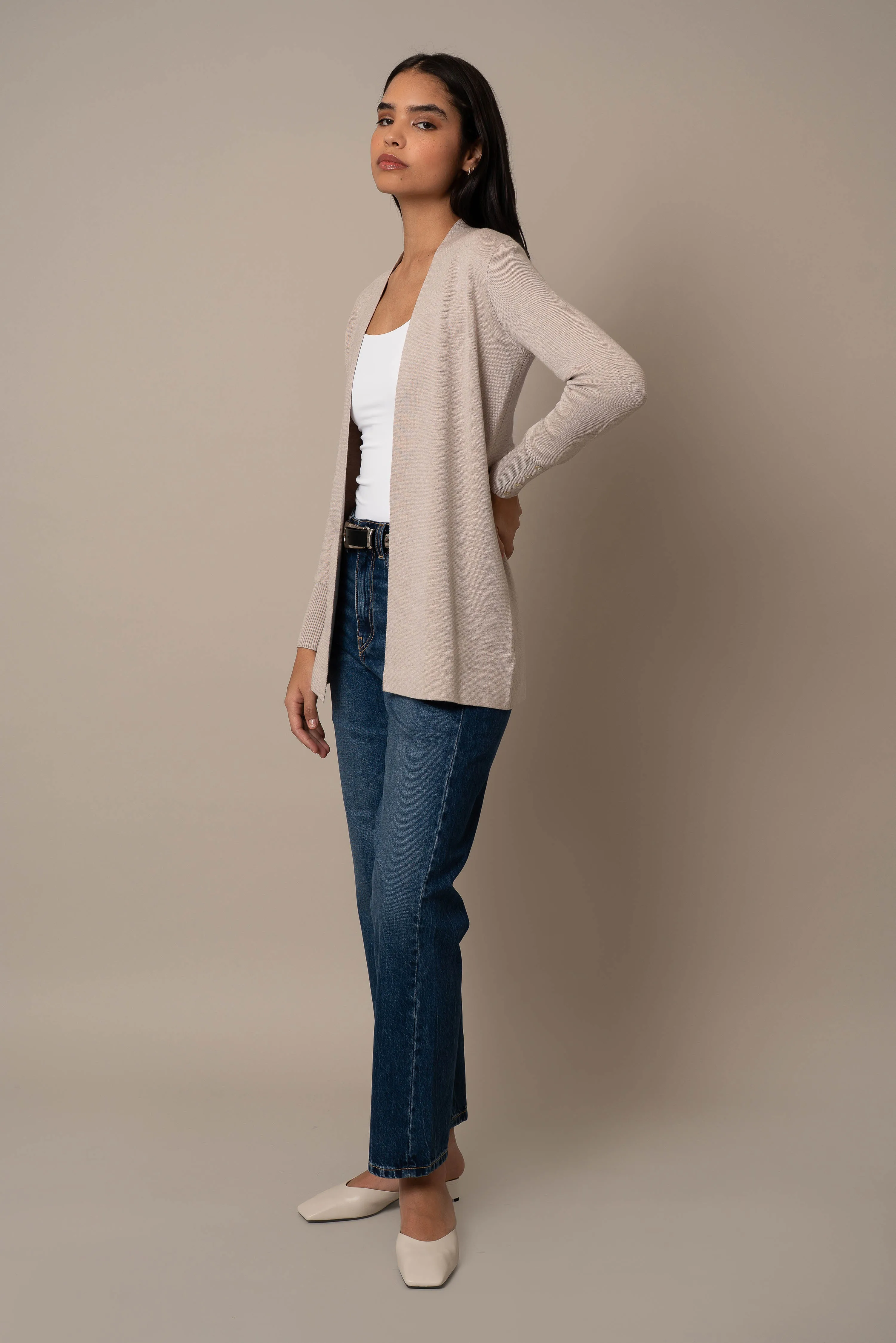 Open Cardigan With Button Sleeve layering essential