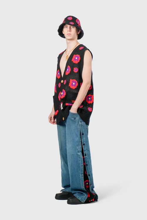 Opium Stone Wash Open Crochet Denim Jeans fit quick