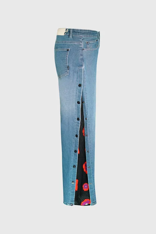 Opium Stone Wash Open Crochet Denim Jeans fit quick