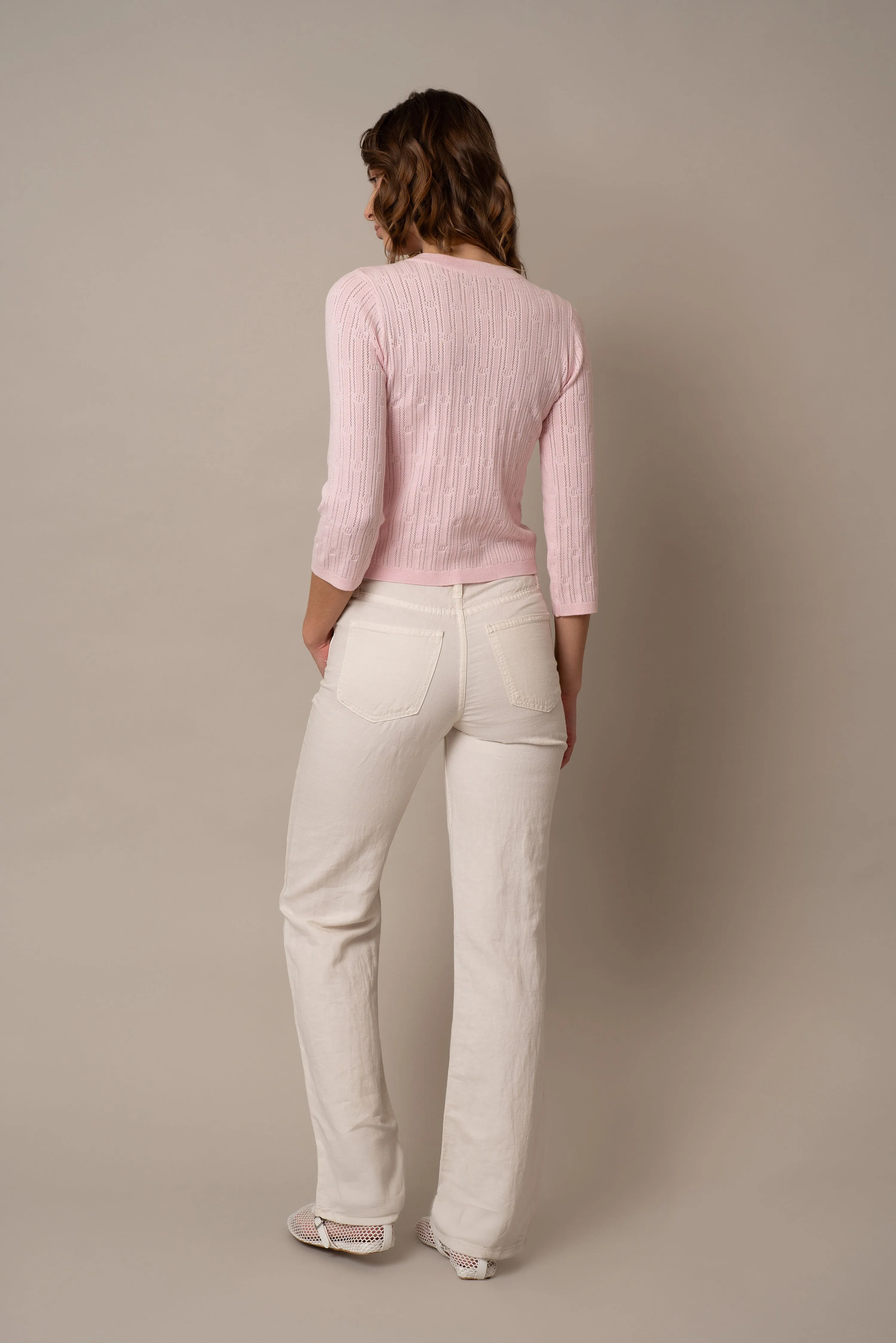 Pointelle Novelty Crew Neck Cardigan mood wear