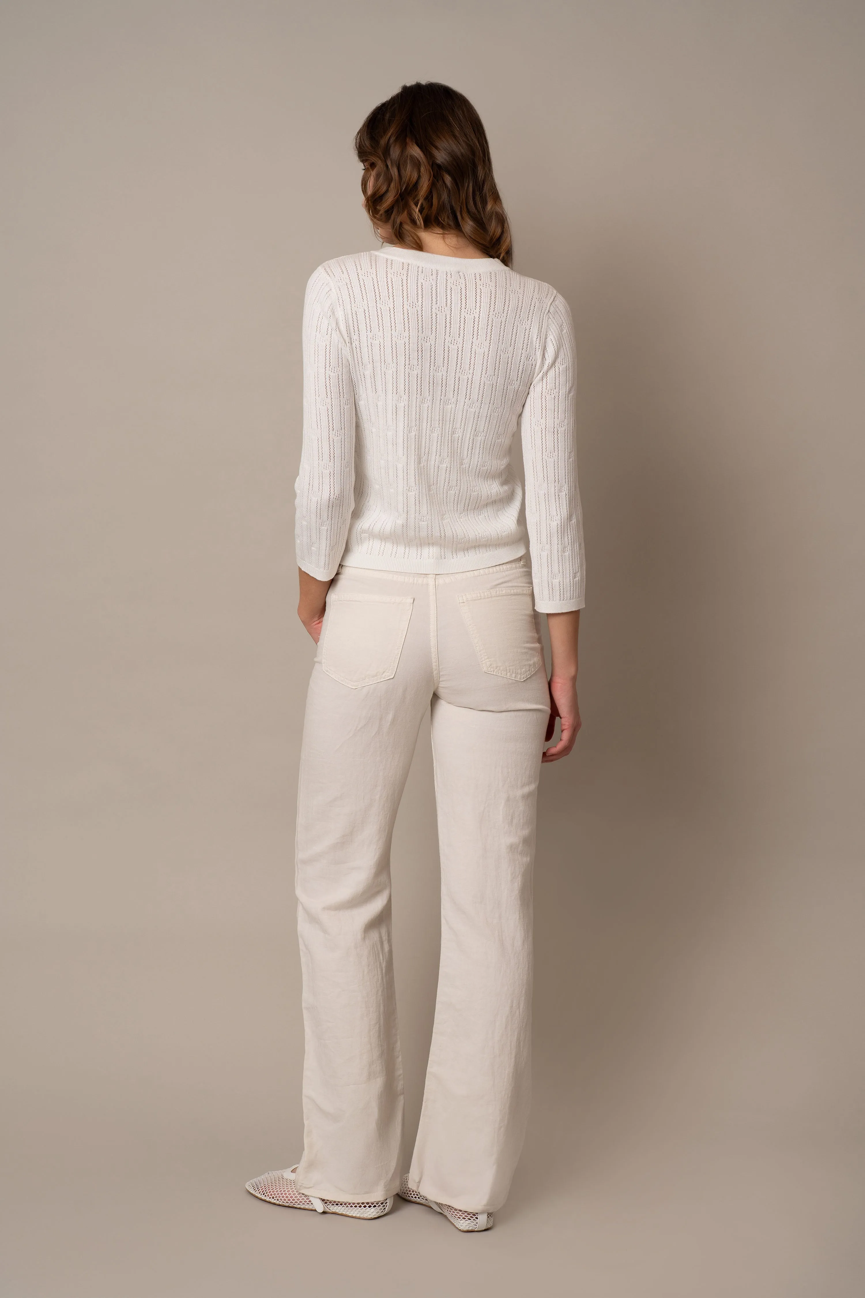 Pointelle Novelty Crew Neck Cardigan soft vibe