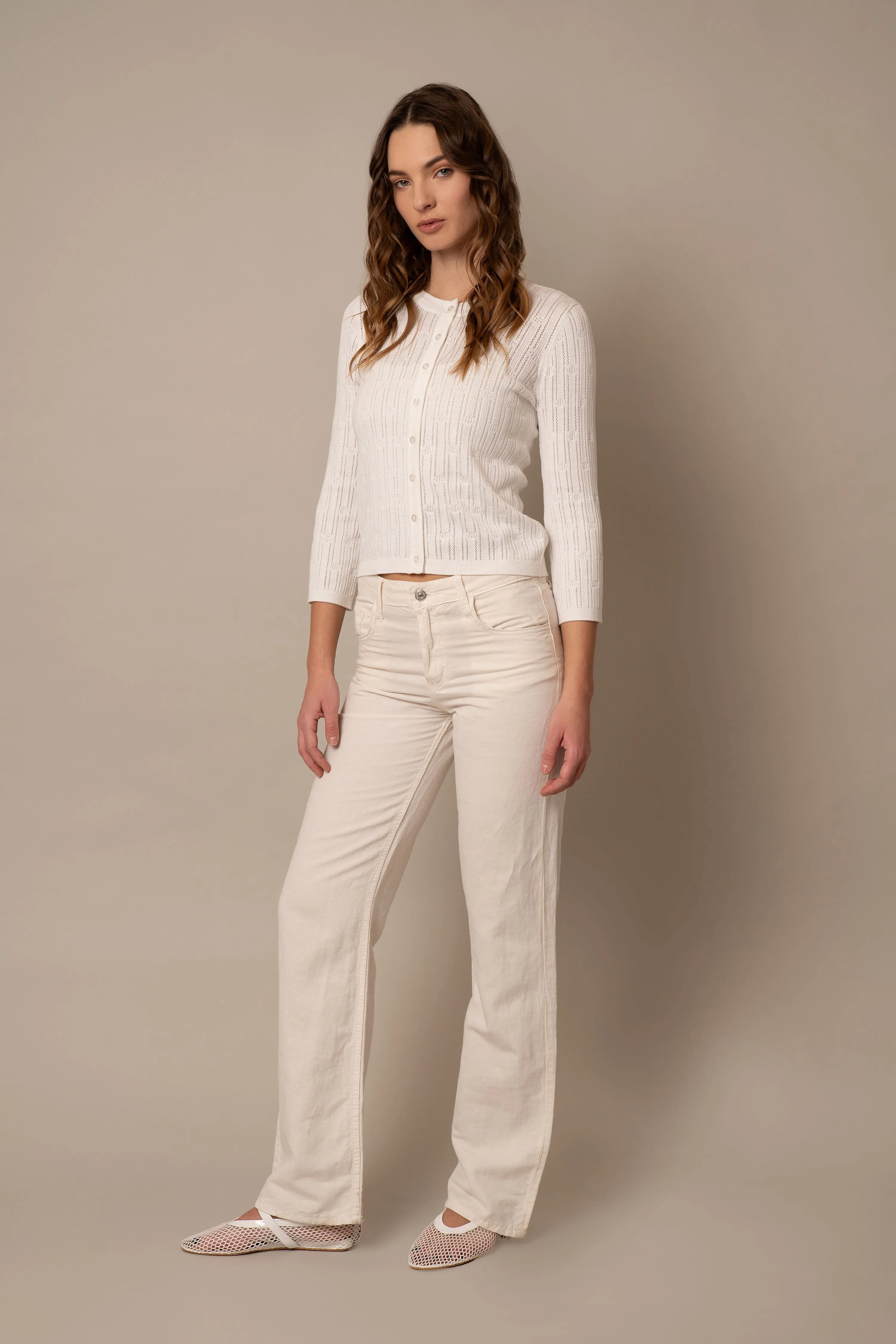 Pointelle Novelty Crew Neck Cardigan soft vibe